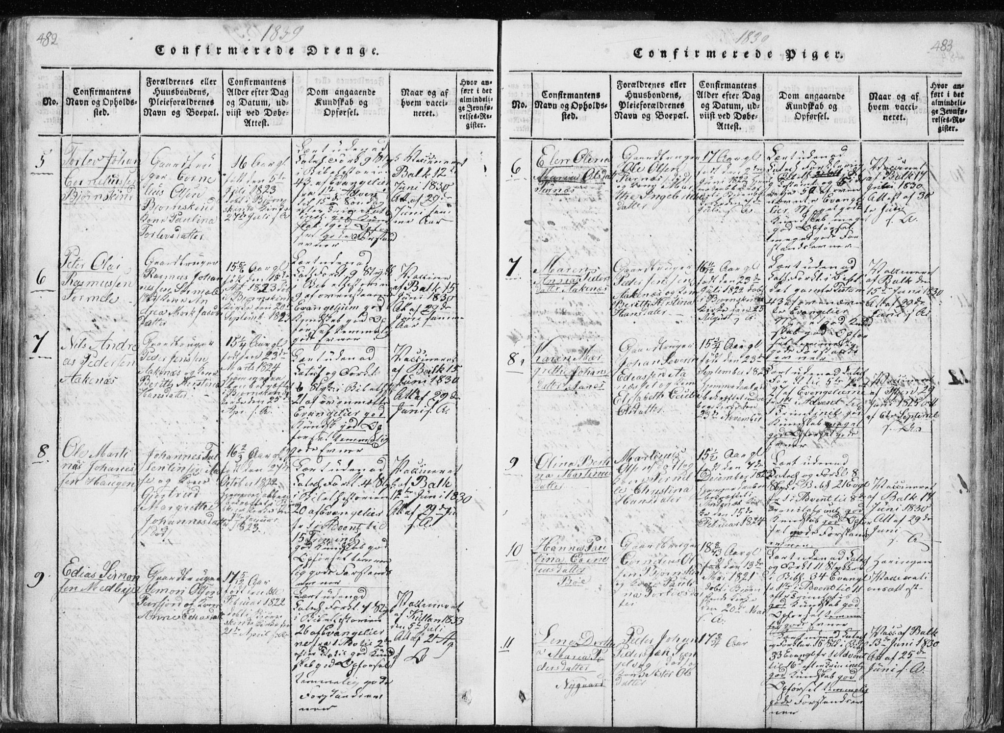 Ministerialprotokoller, klokkerbøker og fødselsregistre - Nordland, AV/SAT-A-1459/897/L1411: Klokkerbok nr. 897C01, 1820-1866, s. 482-483