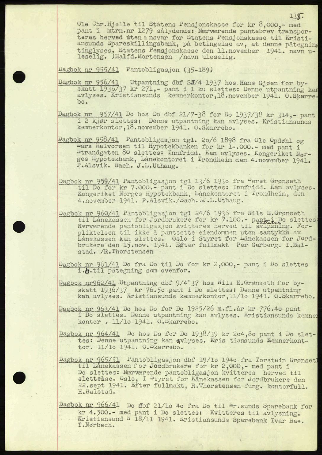 Kristiansund byfogd, AV/SAT-A-4587/A/27: Pantebok nr. 32a, 1938-1946, Dagboknr: 955/1941