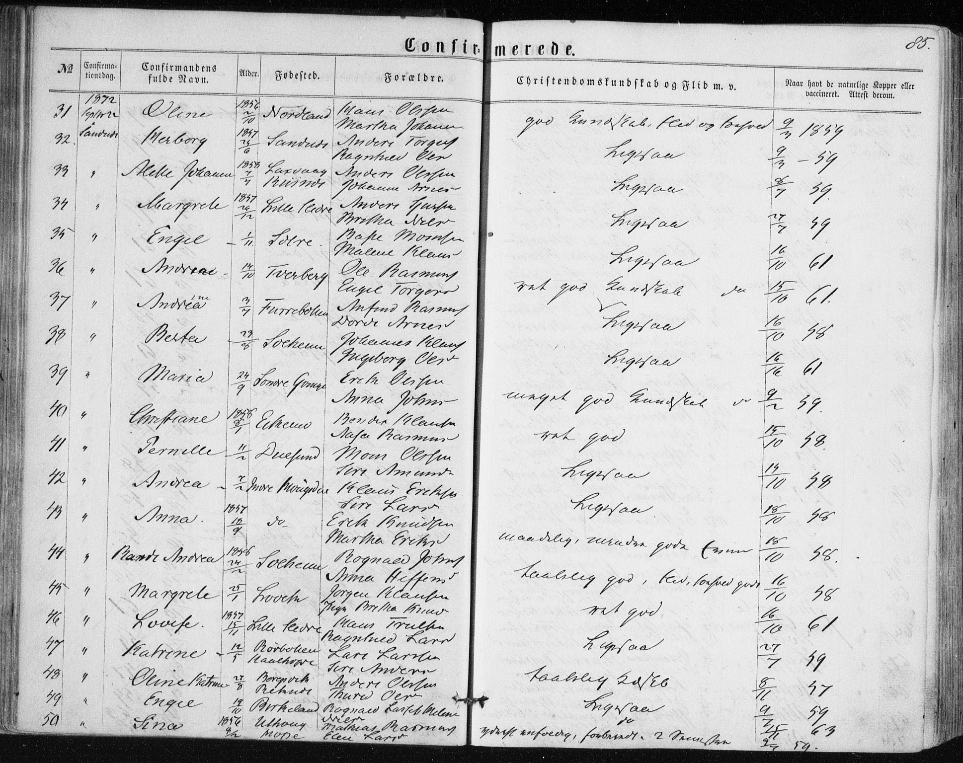 Lindås Sokneprestembete, AV/SAB-A-76701/H/Haa/Haaa/L0016: Ministerialbok nr. A 16, 1863-1875, s. 85