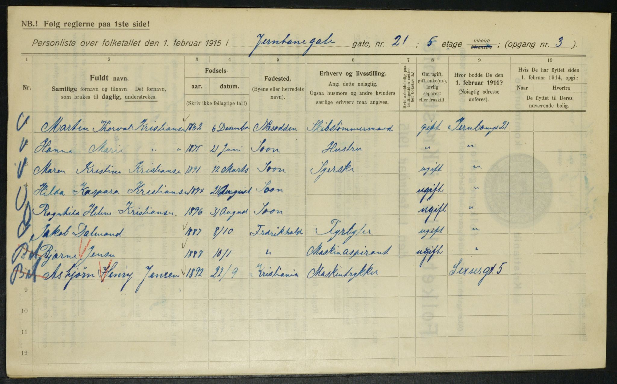 OBA, Kommunal folketelling 1.2.1915 for Kristiania, 1915, s. 46449