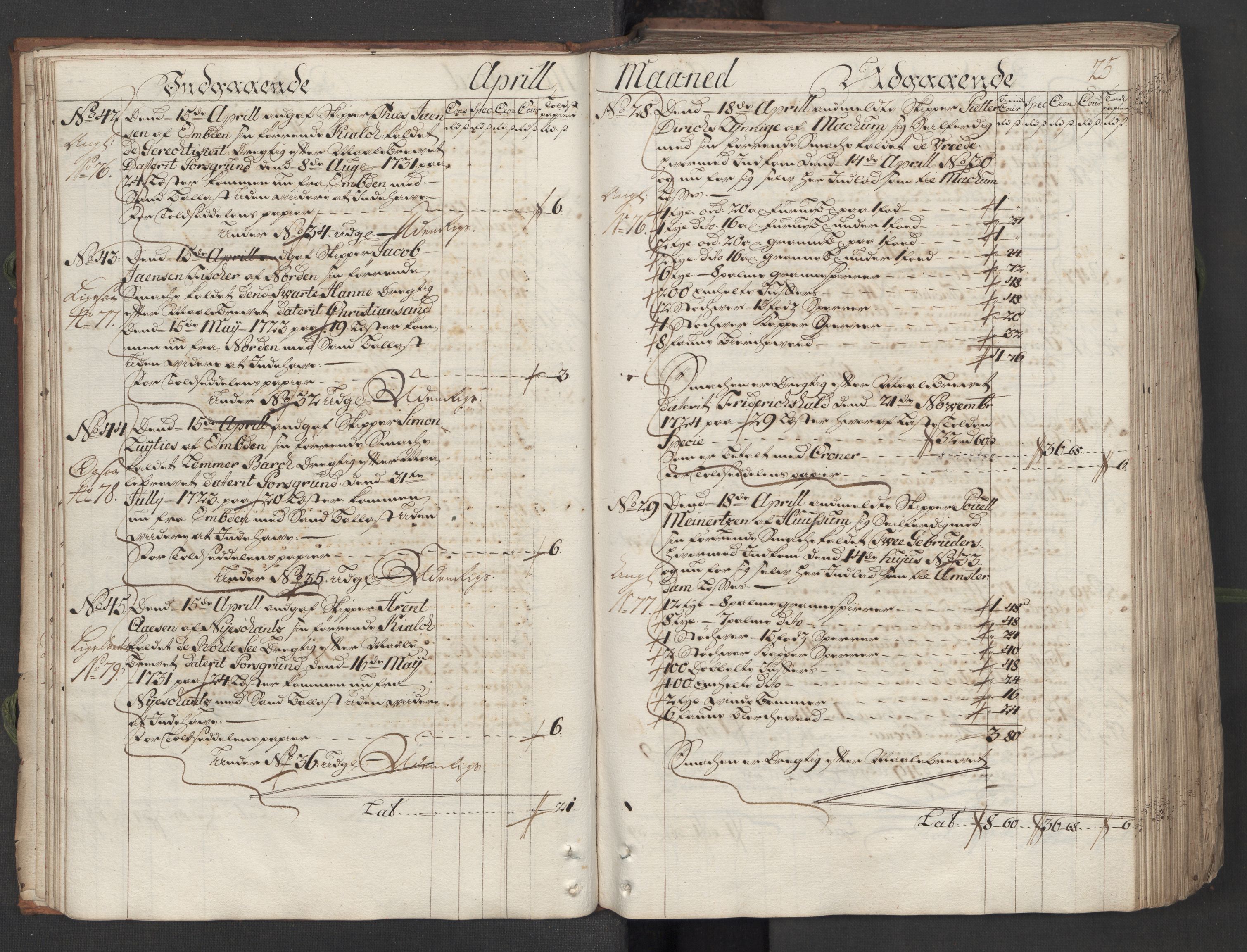 Generaltollkammeret, tollregnskaper, AV/RA-EA-5490/R12/L0009/0001: Tollregnskaper Langesund / Hovedtollbok, 1733, s. 24b-25a