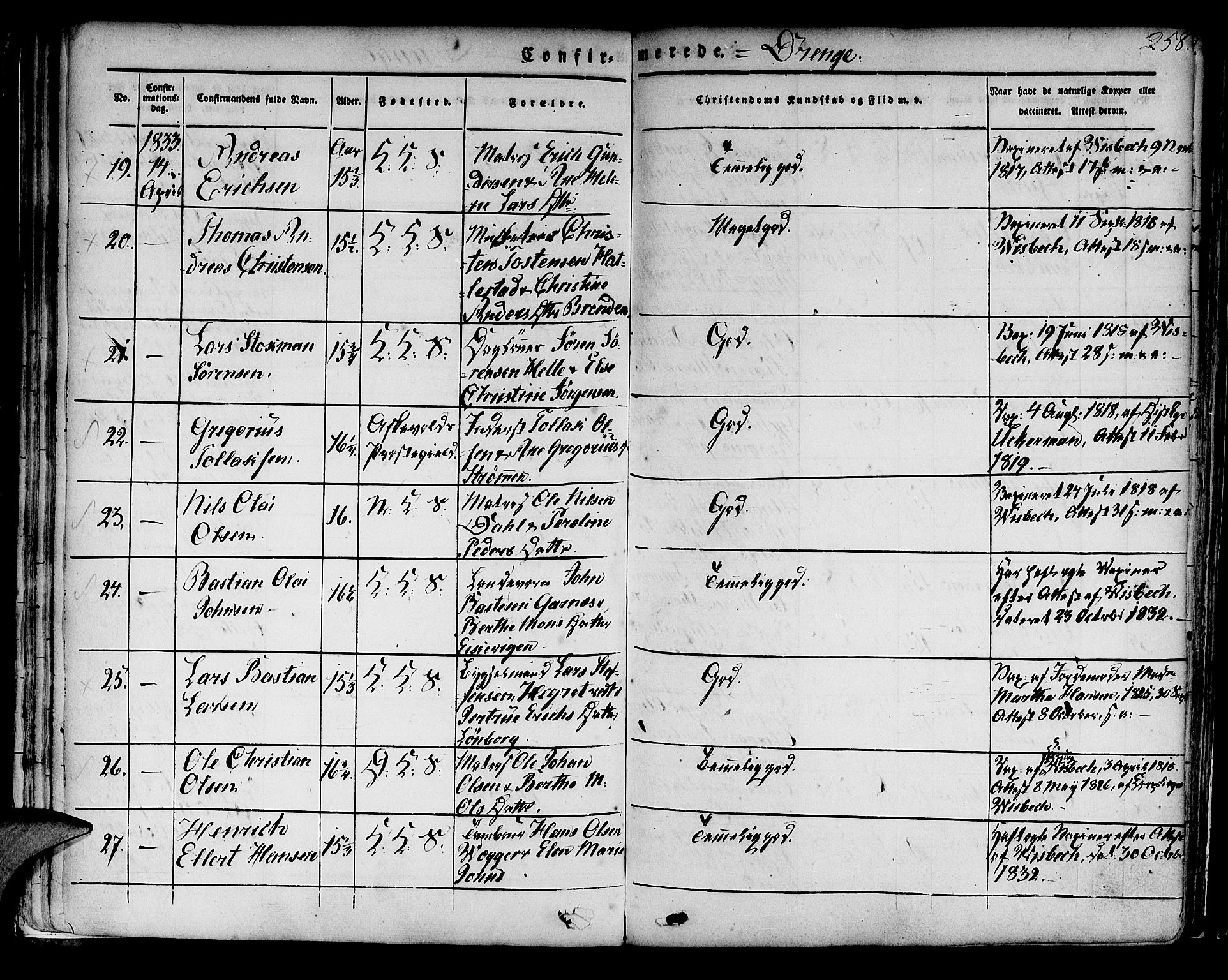Korskirken sokneprestembete, AV/SAB-A-76101/H/Hab: Klokkerbok nr. A 5II, 1831-1844, s. 258