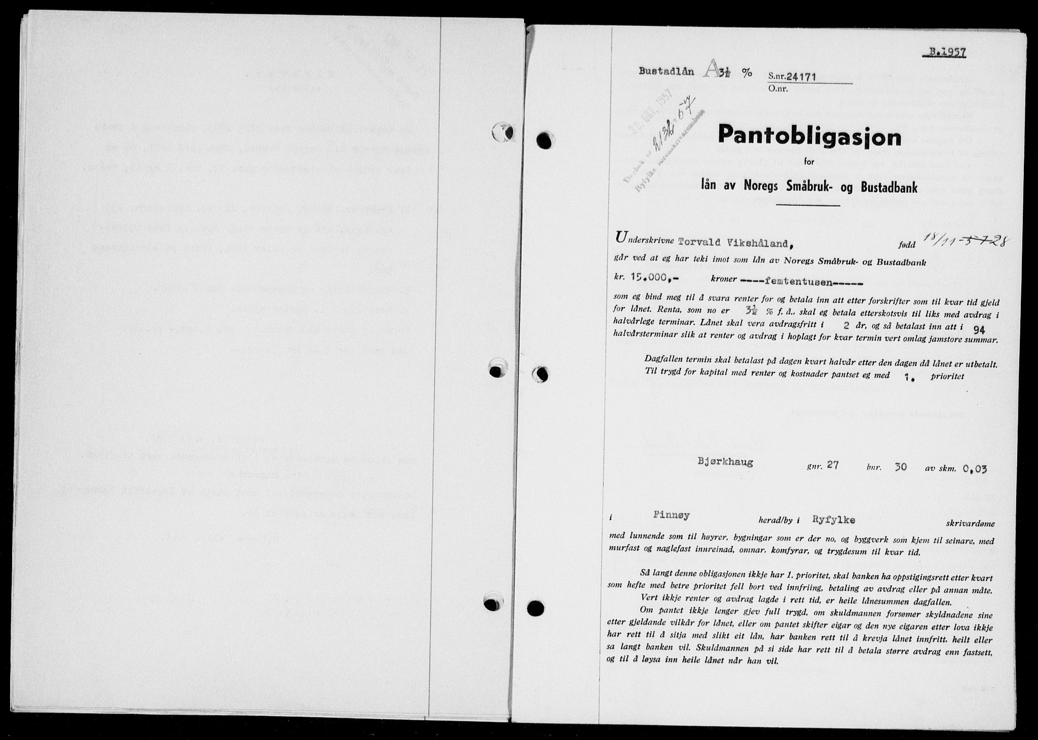 Ryfylke tingrett, SAST/A-100055/001/II/IIB/L0138: Pantebok nr. 117, 1957-1957, Dagboknr: 2132/1957