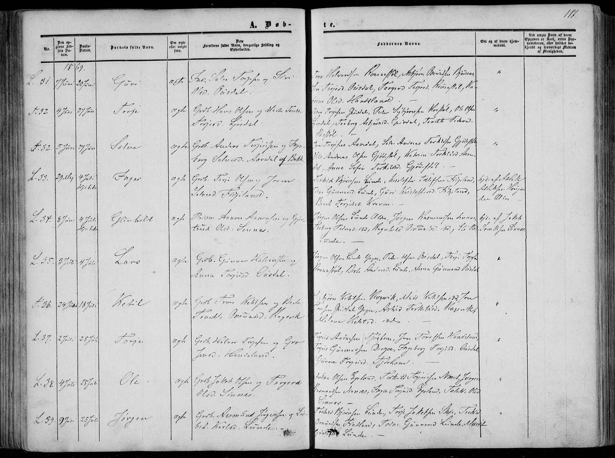 Sirdal sokneprestkontor, AV/SAK-1111-0036/F/Fa/Fab/L0002: Ministerialbok nr. A 2, 1855-1874, s. 117