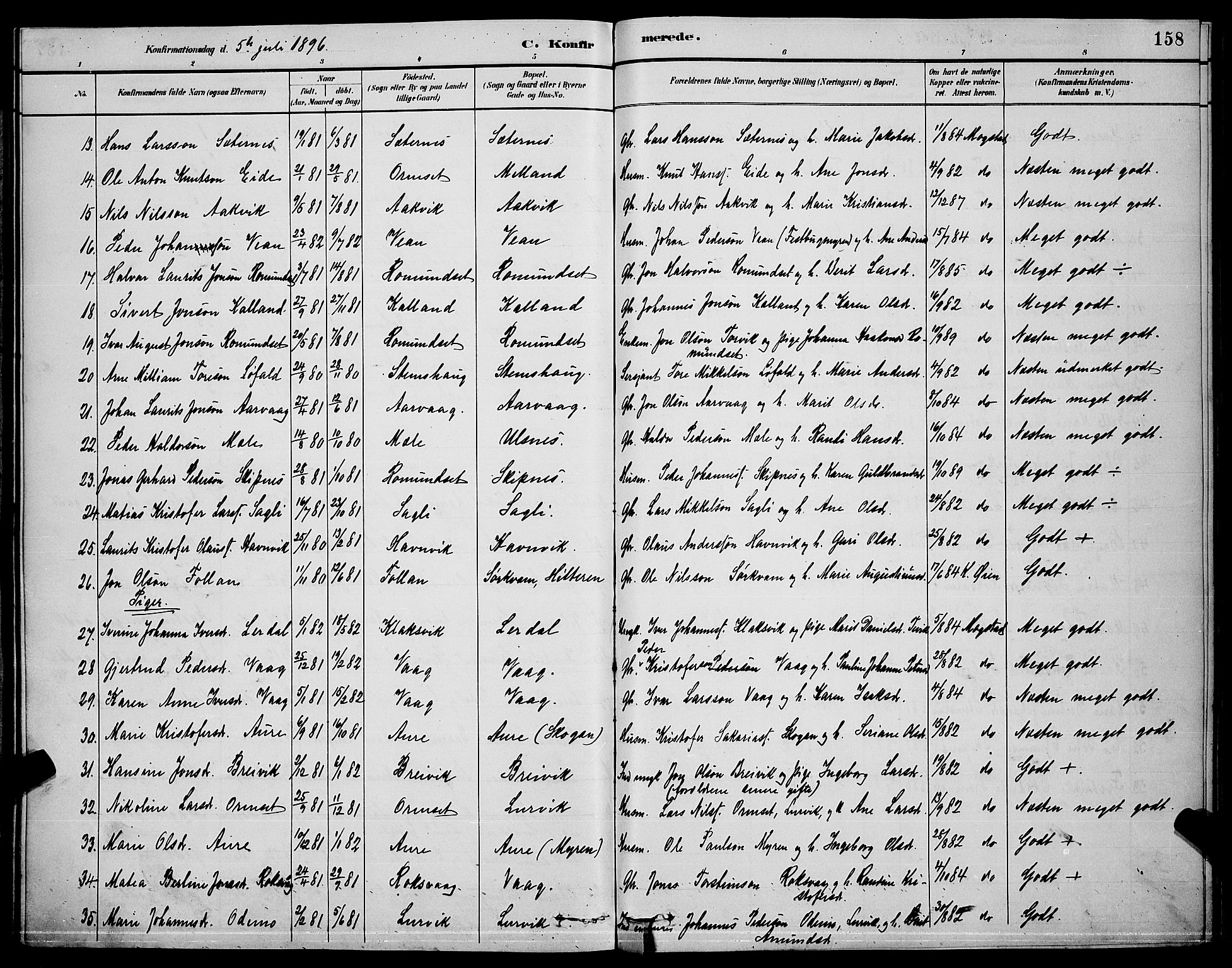 Ministerialprotokoller, klokkerbøker og fødselsregistre - Møre og Romsdal, AV/SAT-A-1454/578/L0909: Klokkerbok nr. 578C02, 1882-1900, s. 158