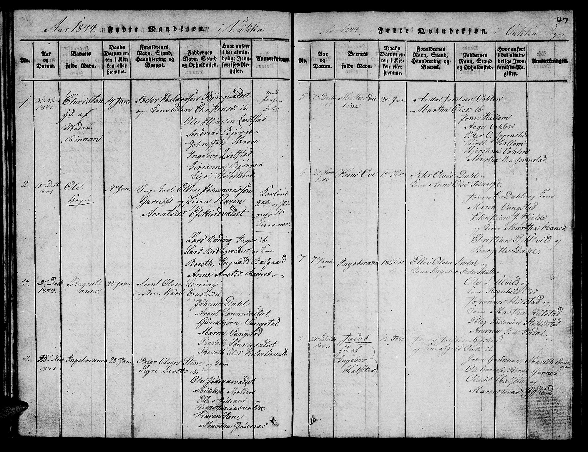 Ministerialprotokoller, klokkerbøker og fødselsregistre - Nord-Trøndelag, SAT/A-1458/723/L0251: Klokkerbok nr. 723C01 /2, 1843-1845, s. 47
