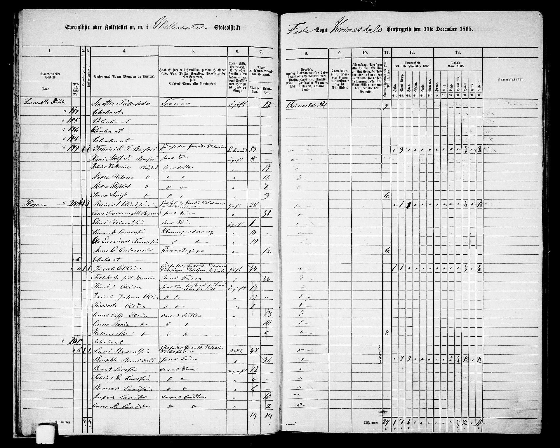 RA, Folketelling 1865 for 1037P Kvinesdal prestegjeld, 1865, s. 33