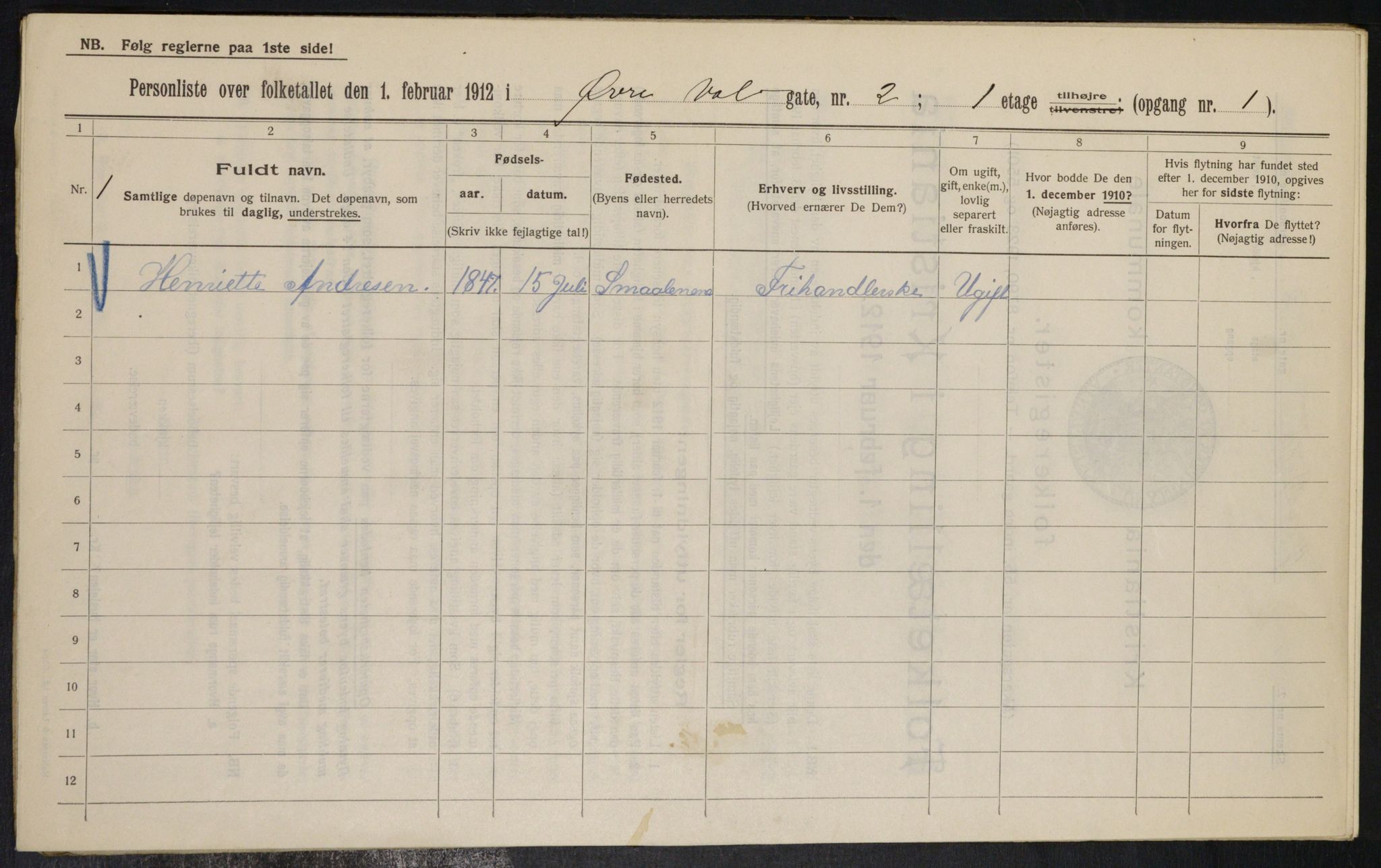 OBA, Kommunal folketelling 1.2.1912 for Kristiania, 1912, s. 130088