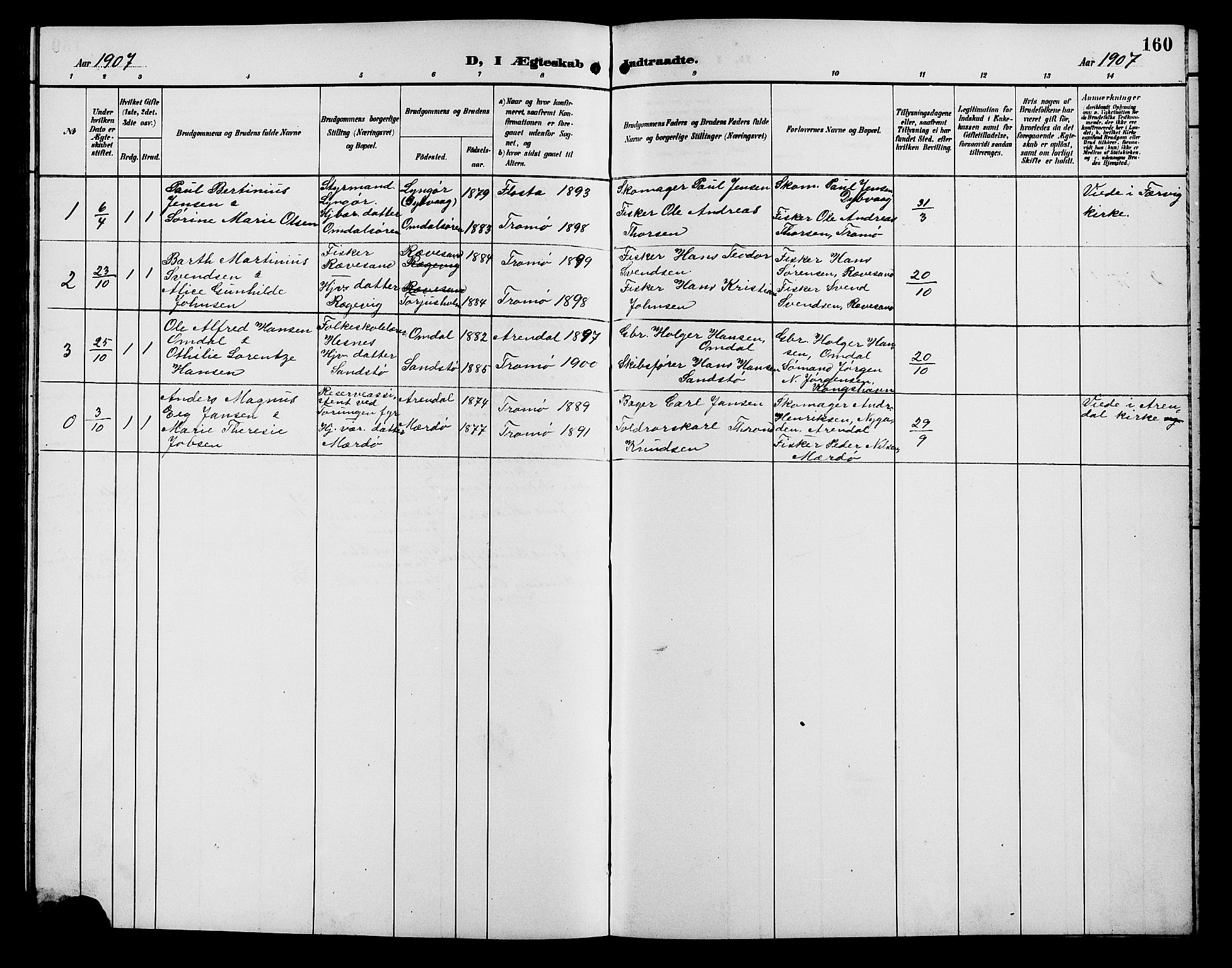 Tromøy sokneprestkontor, AV/SAK-1111-0041/F/Fb/L0006: Klokkerbok nr. B 6, 1892-1907, s. 160