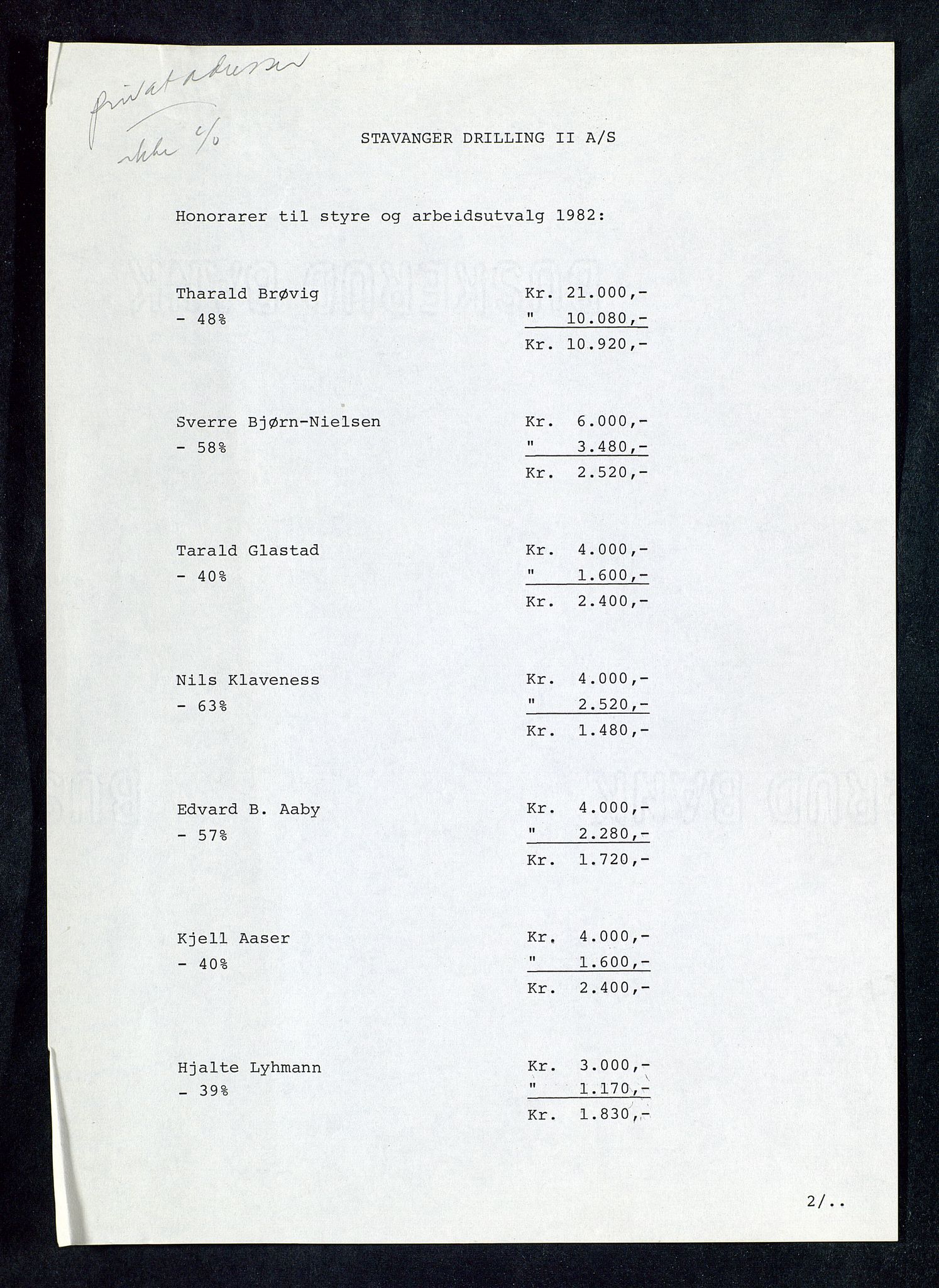 Pa 1503 - Stavanger Drilling AS, AV/SAST-A-101906/A/Aa/L0001: Generalforsamlingsprotokoll, 1982, s. 2