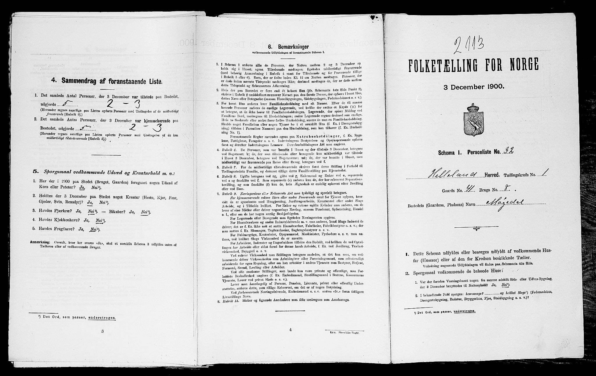 SAST, Folketelling 1900 for 1115 Helleland herred, 1900, s. 101
