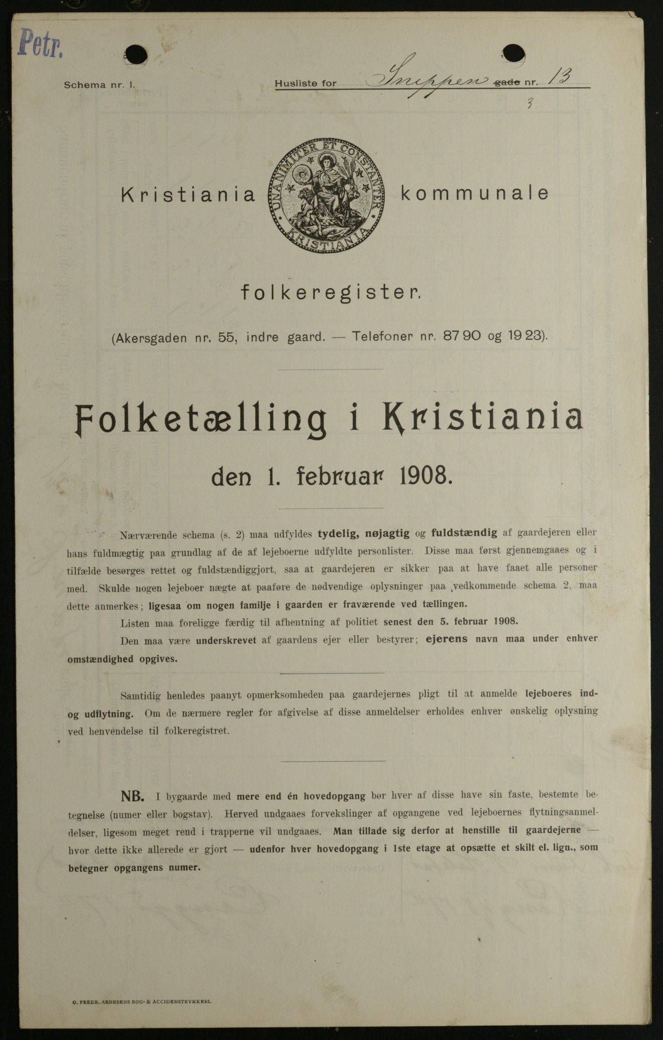 OBA, Kommunal folketelling 1.2.1908 for Kristiania kjøpstad, 1908, s. 88264