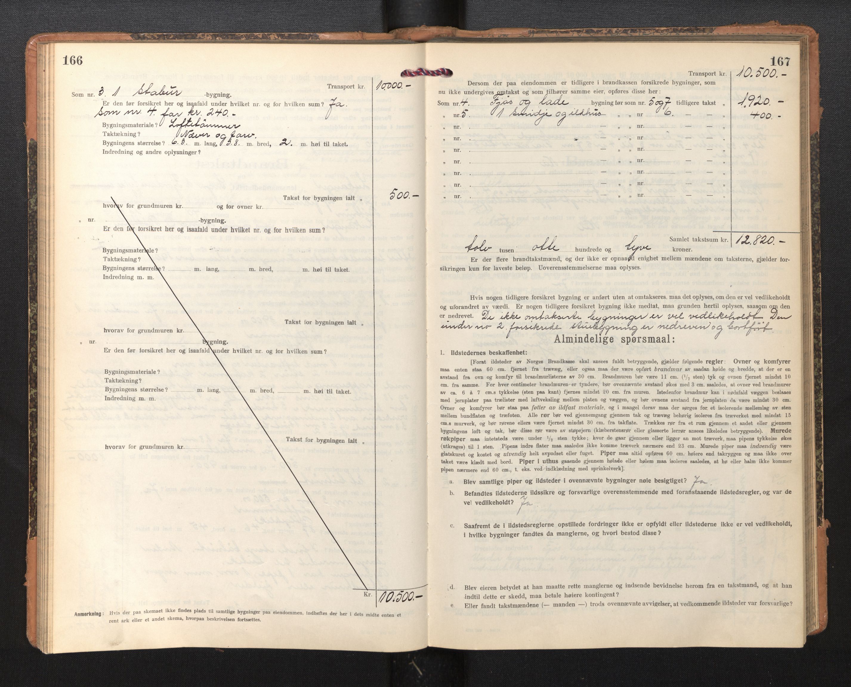 Lensmannen i Leikanger, AV/SAB-A-29201/0012/L0006: Branntakstprotokoll, skjematakst, 1920-1926, s. 166-167