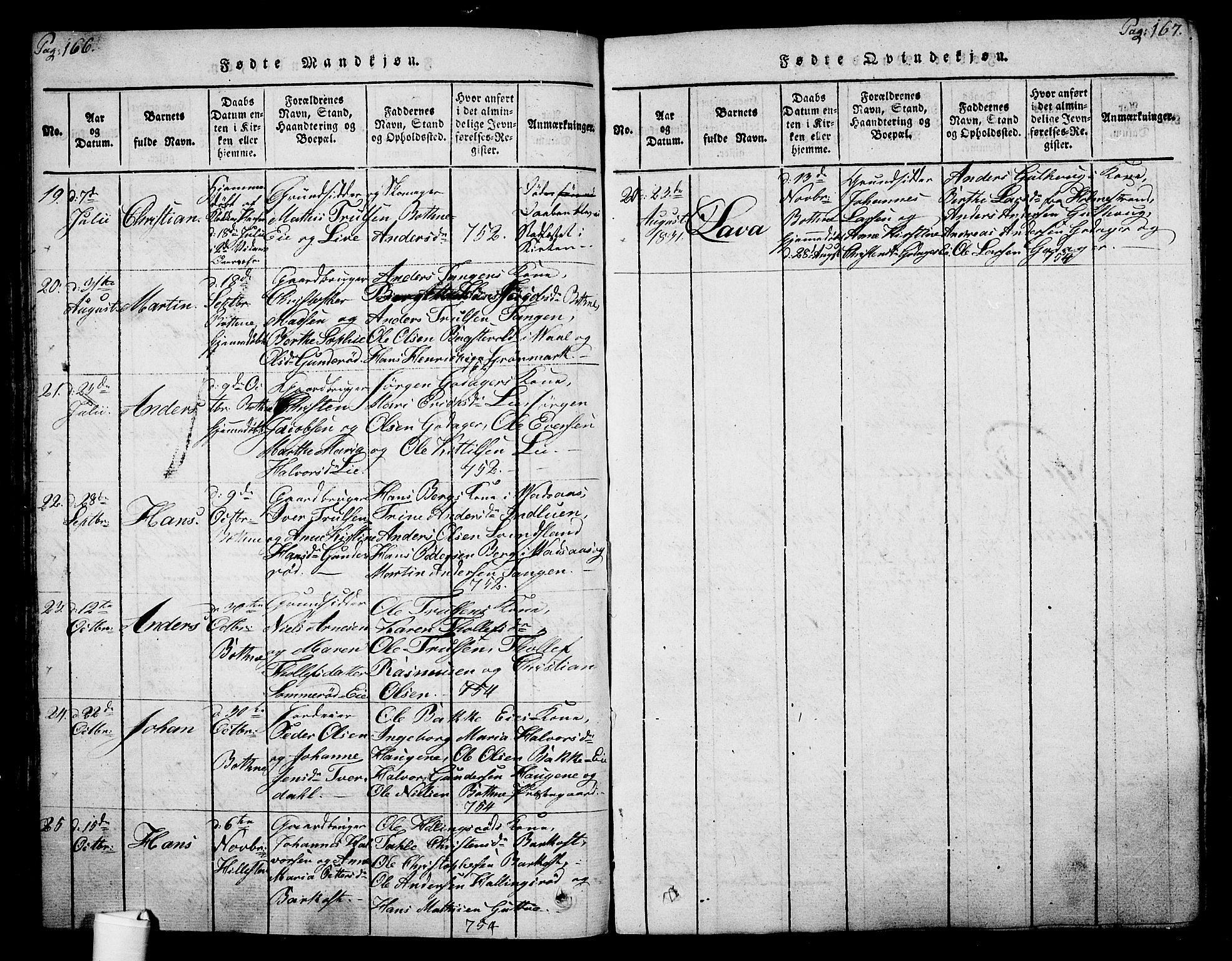 Botne kirkebøker, AV/SAKO-A-340/F/Fa/L0005: Ministerialbok nr. I 5, 1814-1836, s. 166-167