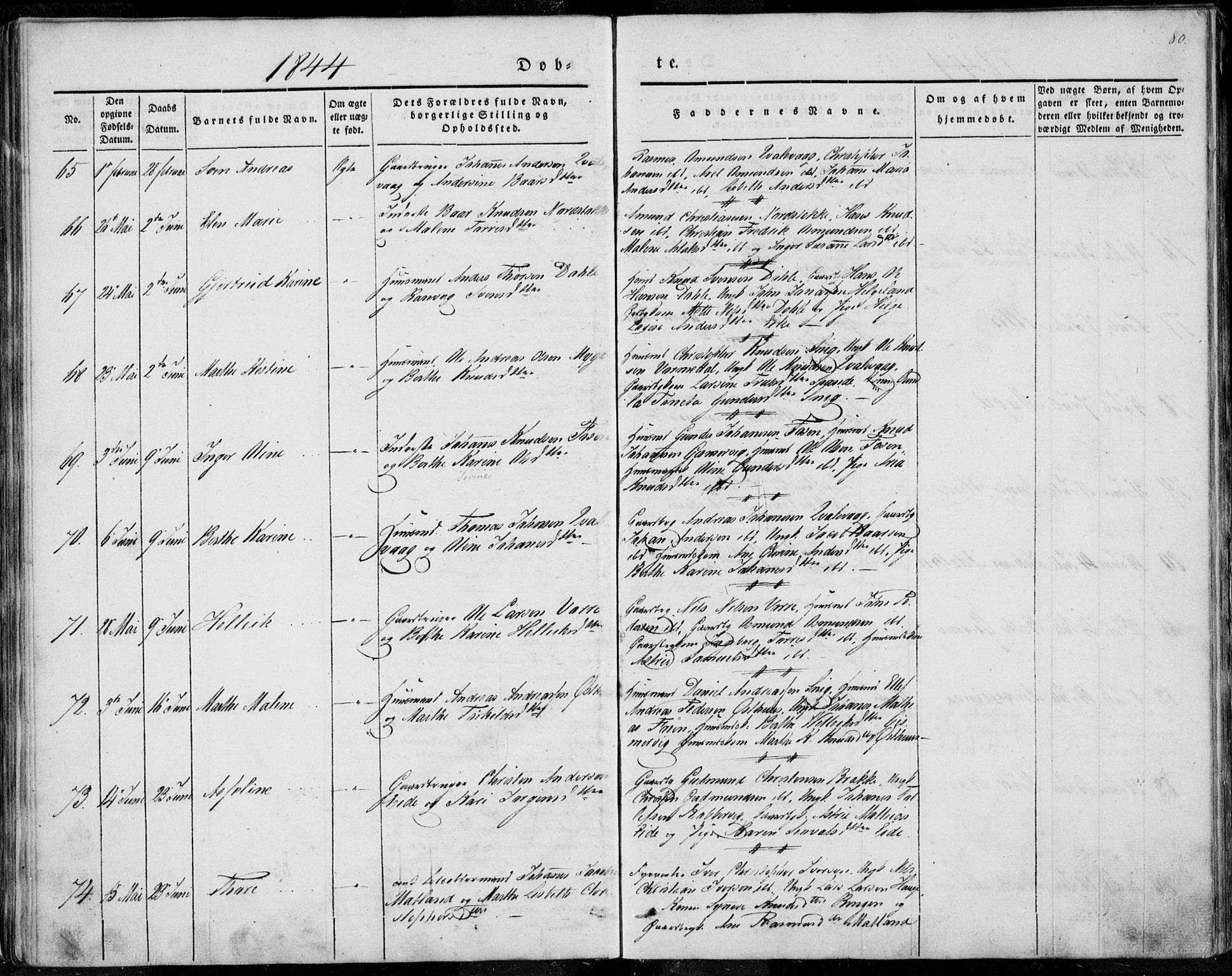 Avaldsnes sokneprestkontor, SAST/A -101851/H/Ha/Haa/L0006: Ministerialbok nr. A 6, 1839-1847, s. 80