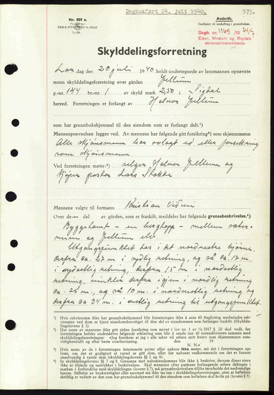 Eiker, Modum og Sigdal sorenskriveri, SAKO/A-123/G/Ga/Gab/L0041: Pantebok nr. A11, 1939-1940, Dagboknr: 1165/1940