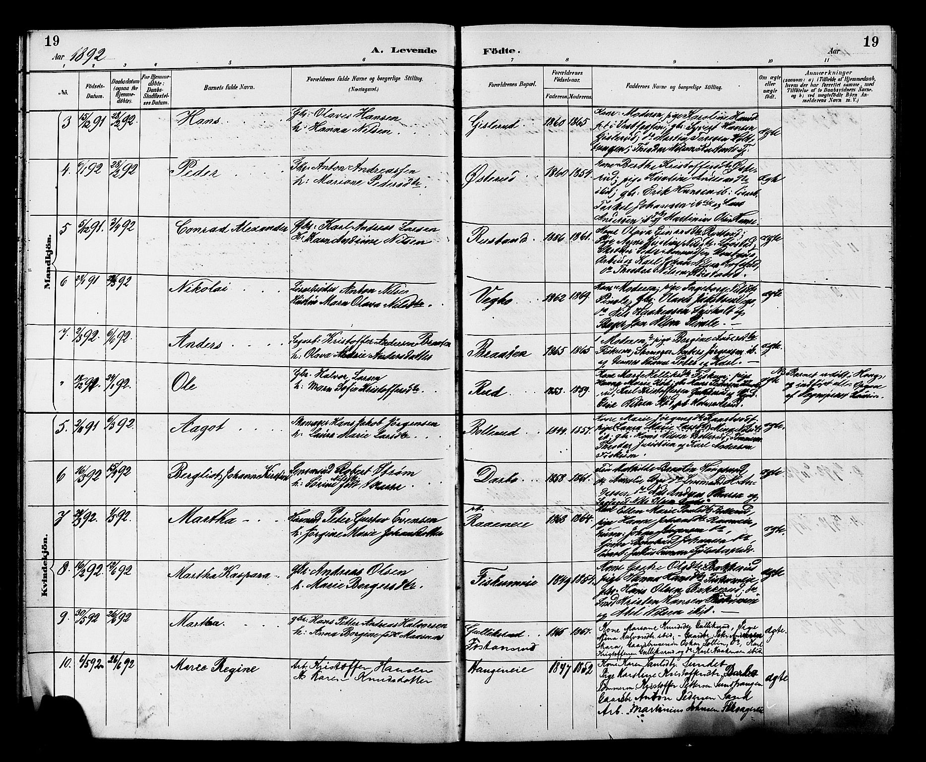 Fiskum kirkebøker, AV/SAKO-A-15/G/Ga/L0005: Klokkerbok nr. 5, 1887-1912, s. 19