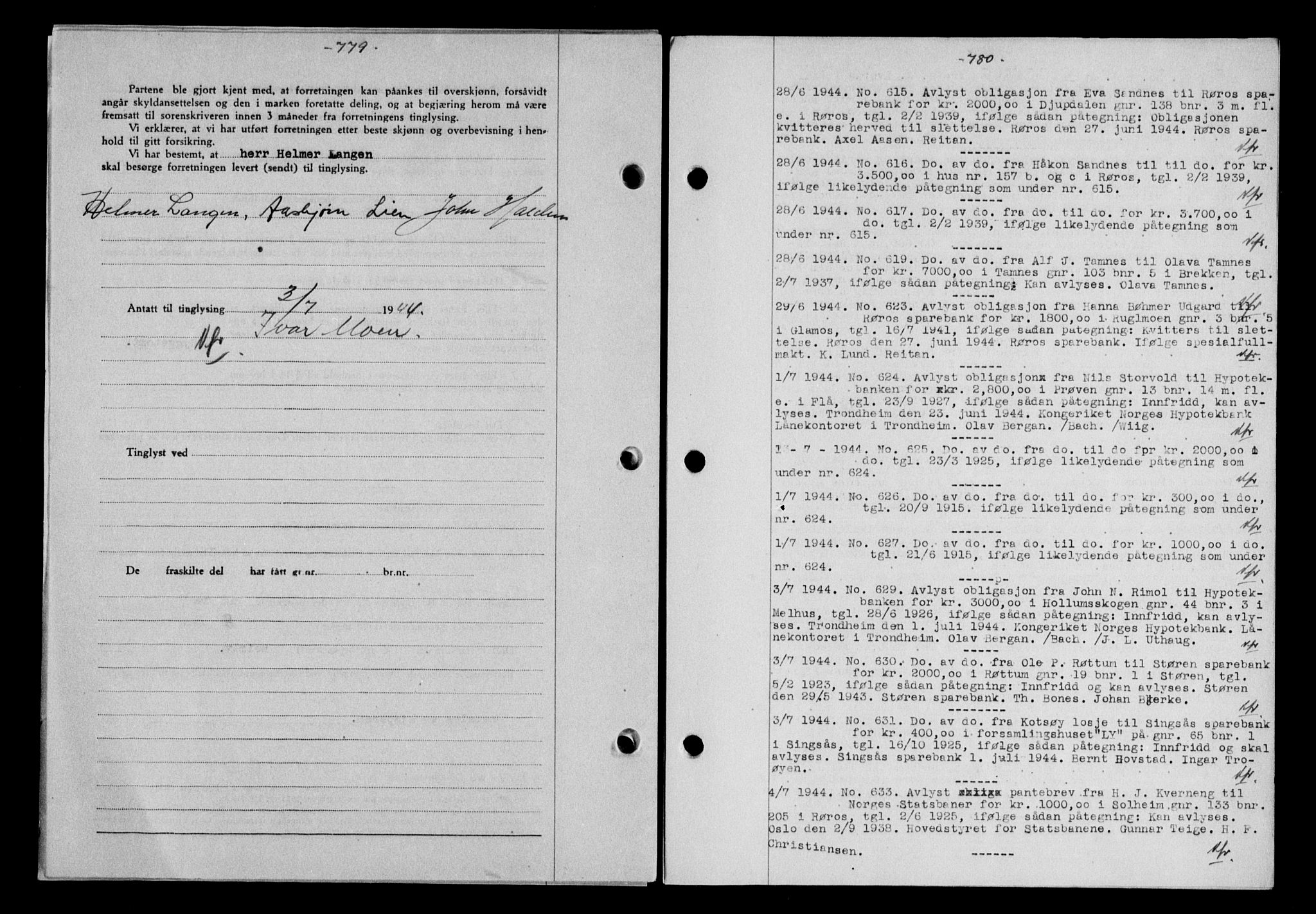 Gauldal sorenskriveri, SAT/A-0014/1/2/2C/L0057: Pantebok nr. 62, 1943-1944, Dagboknr: 615/1944