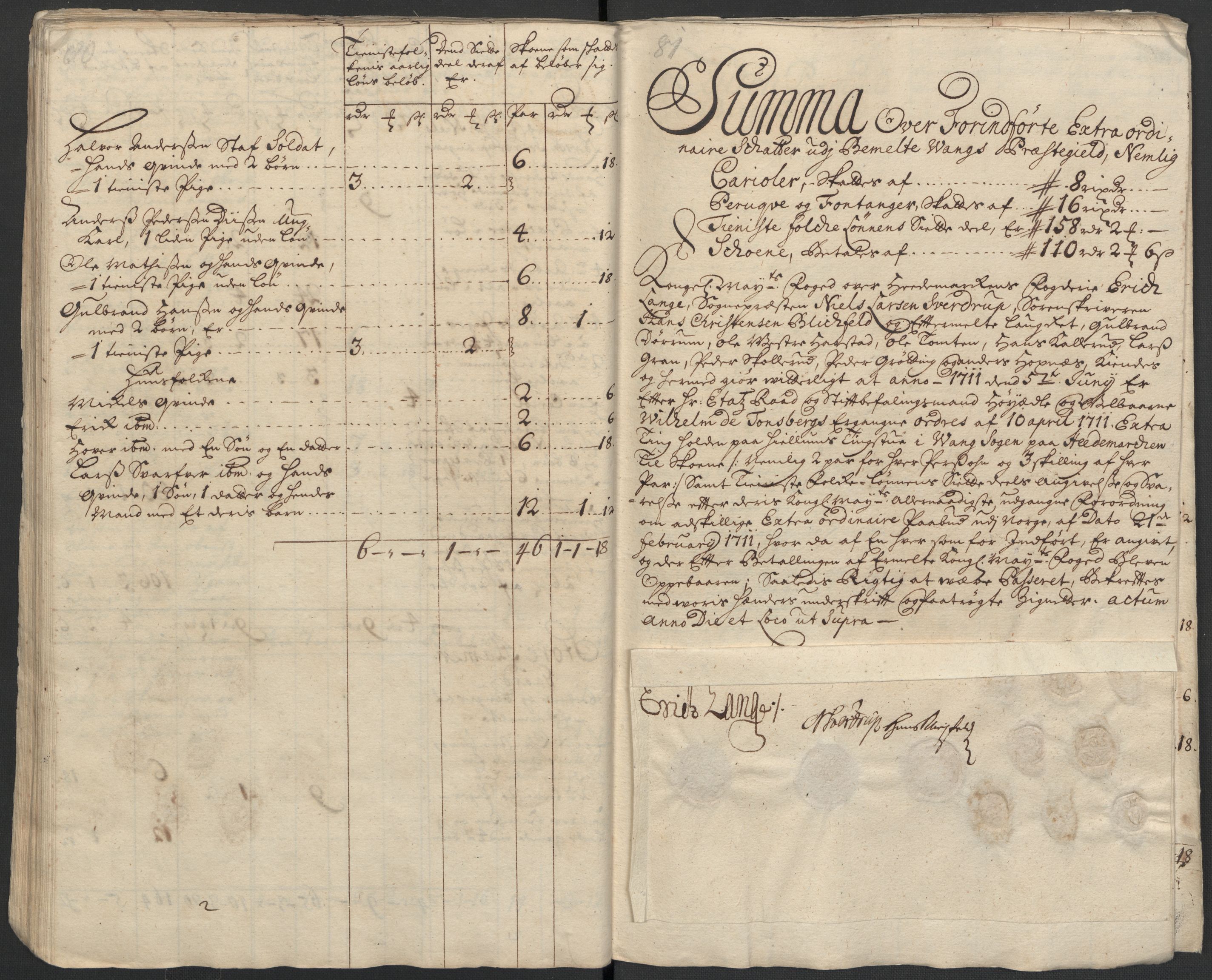 Rentekammeret inntil 1814, Reviderte regnskaper, Fogderegnskap, AV/RA-EA-4092/R16/L1047: Fogderegnskap Hedmark, 1711, s. 249