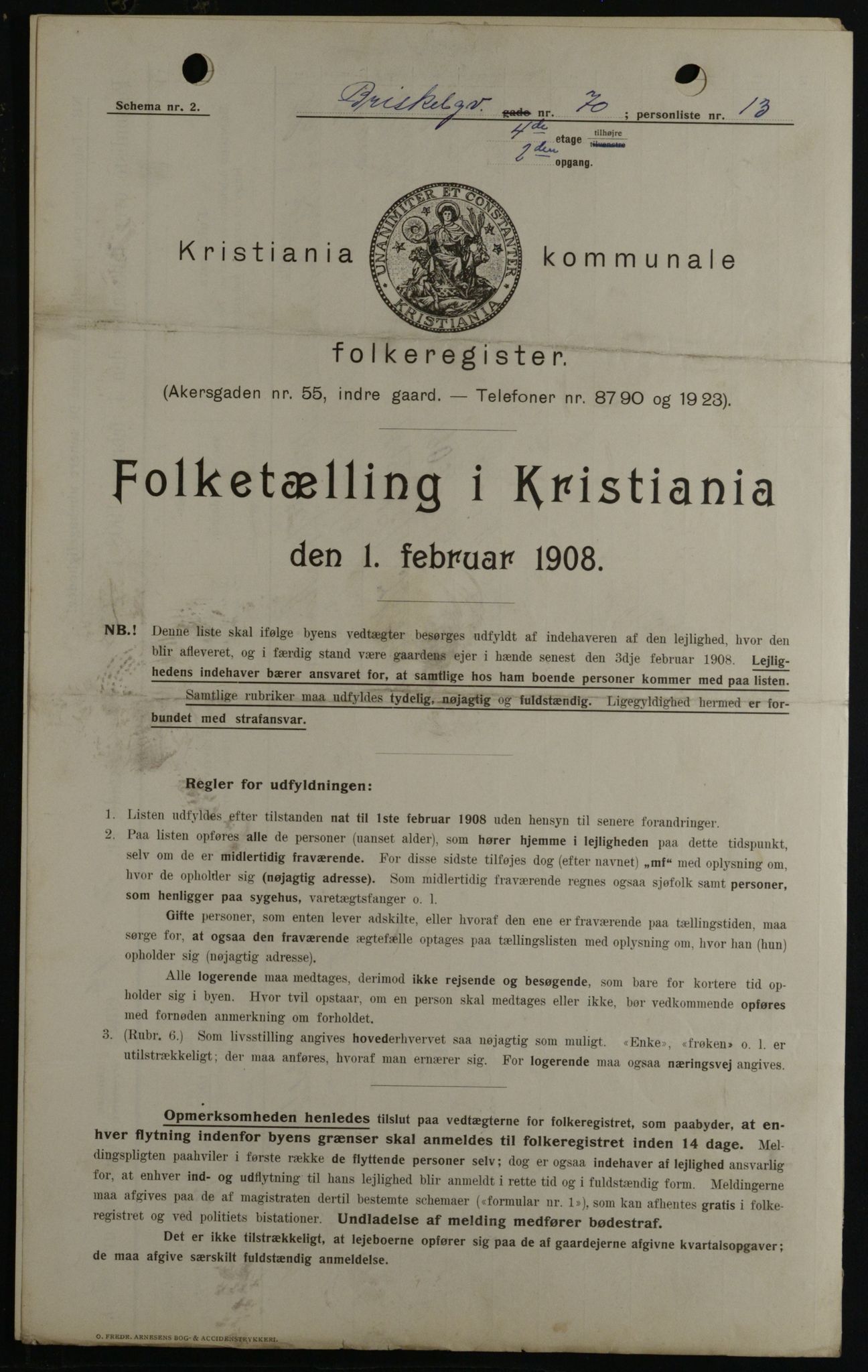 OBA, Kommunal folketelling 1.2.1908 for Kristiania kjøpstad, 1908, s. 9093