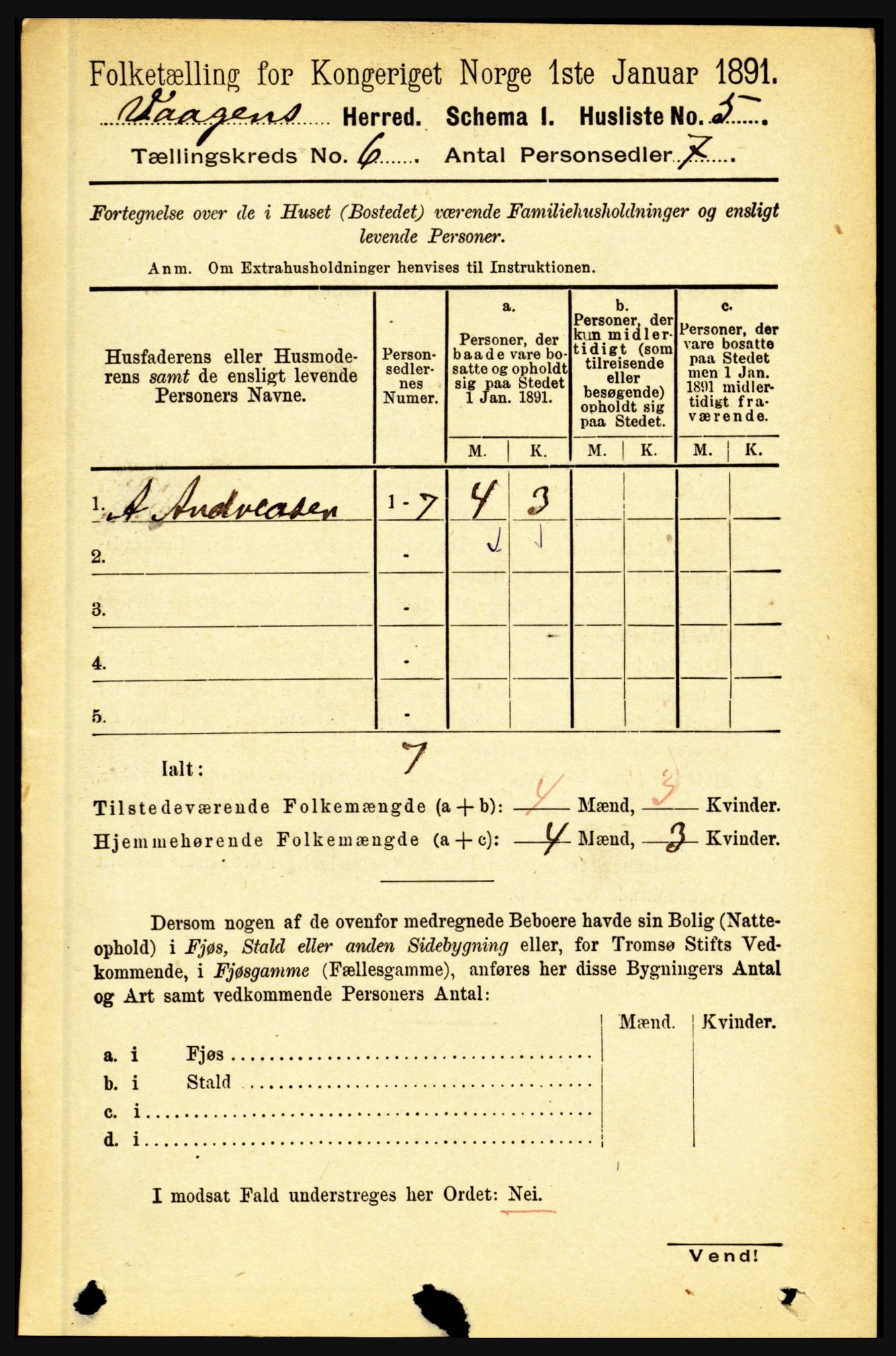 RA, Folketelling 1891 for 1865 Vågan herred, 1891, s. 1694