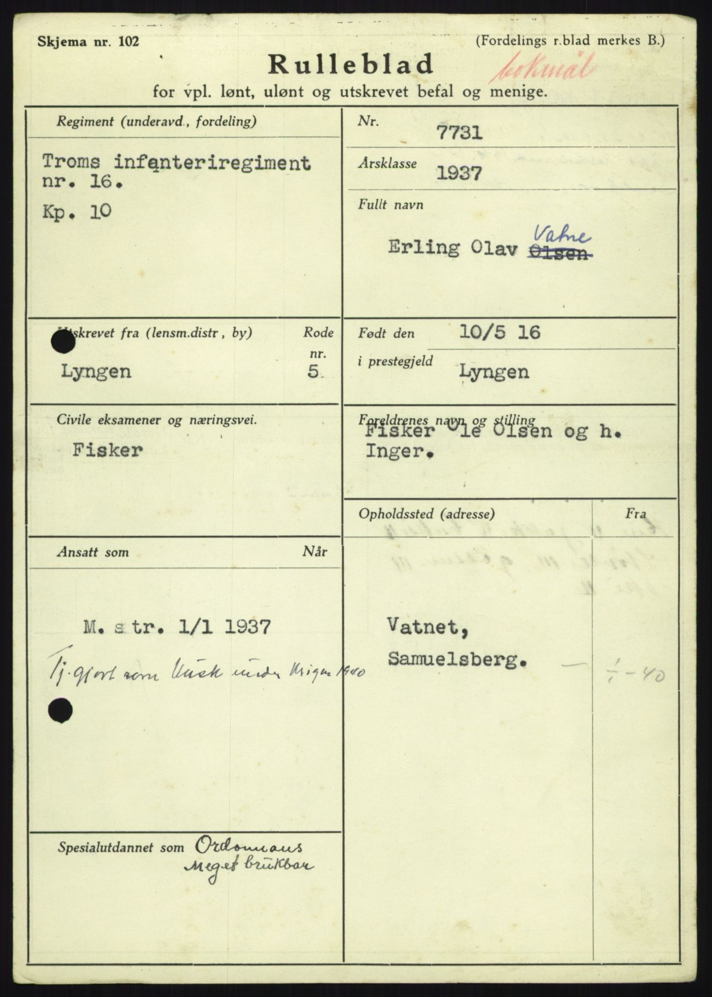 Forsvaret, Troms infanteriregiment nr. 16, AV/RA-RAFA-3146/P/Pa/L0021: Rulleblad for regimentets menige mannskaper, årsklasse 1937, 1937, s. 1203