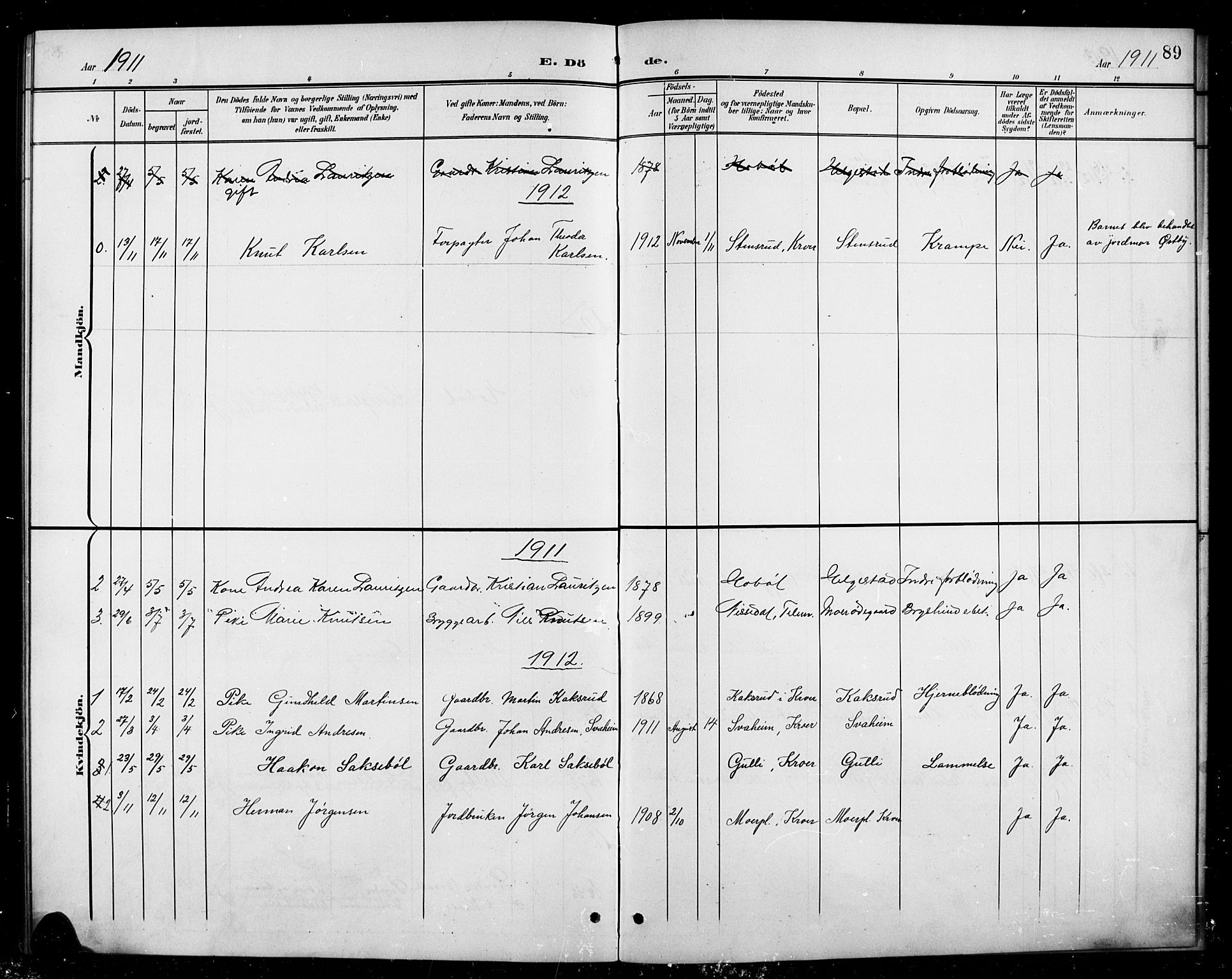 Ås prestekontor Kirkebøker, AV/SAO-A-10894/G/Gc/L0001: Klokkerbok nr. III 1, 1901-1924, s. 89