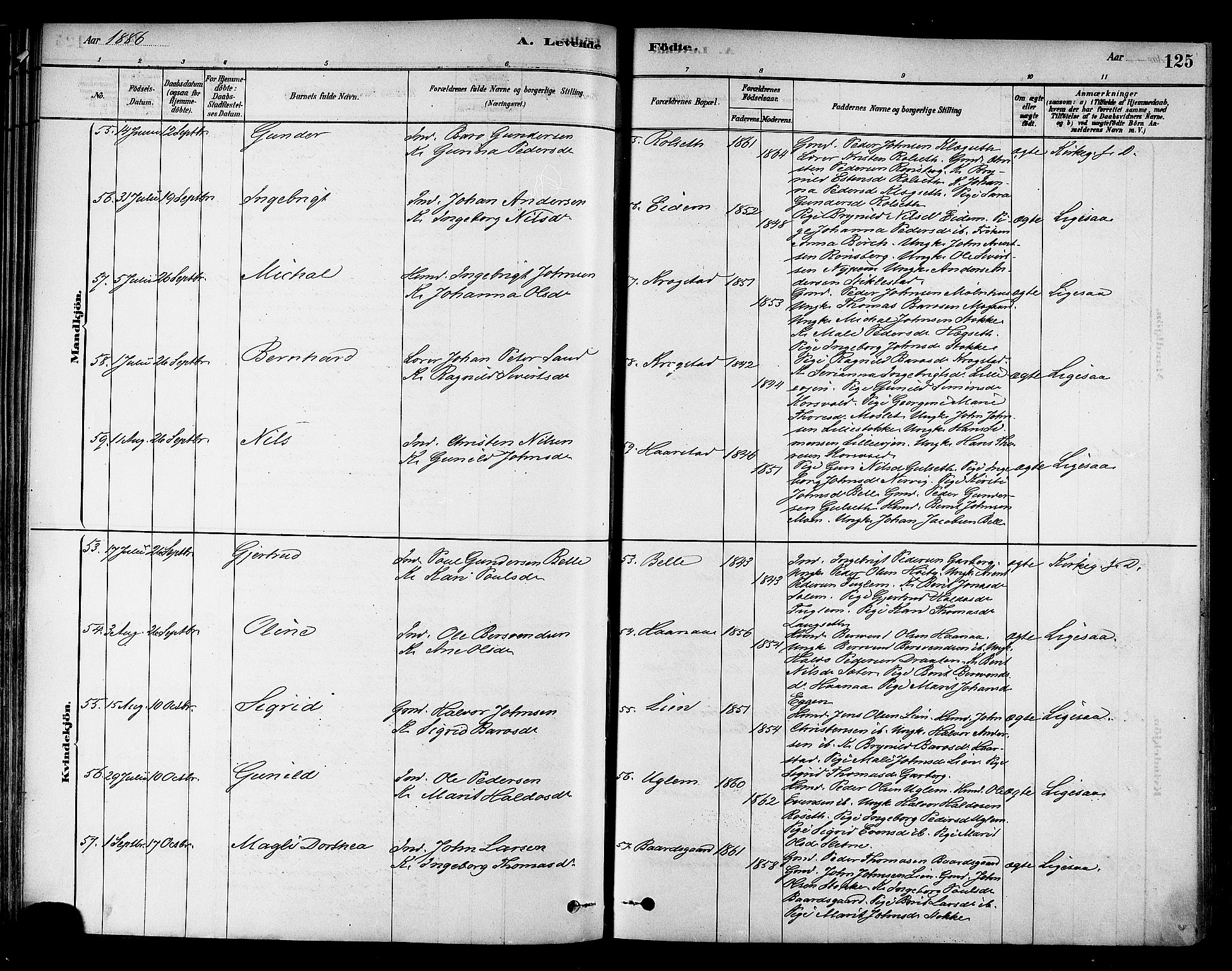 Ministerialprotokoller, klokkerbøker og fødselsregistre - Sør-Trøndelag, AV/SAT-A-1456/695/L1148: Ministerialbok nr. 695A08, 1878-1891, s. 125