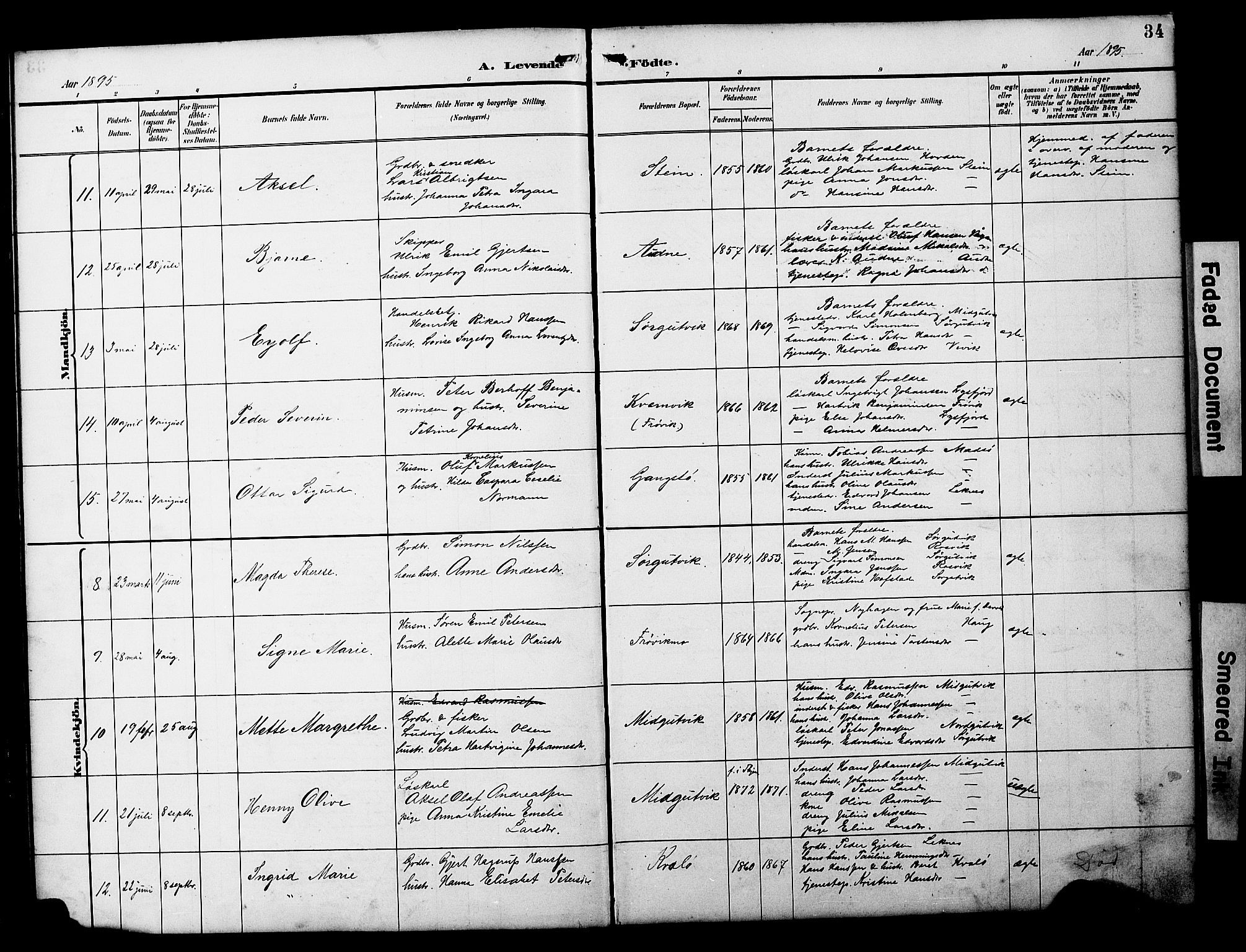 Ministerialprotokoller, klokkerbøker og fødselsregistre - Nord-Trøndelag, AV/SAT-A-1458/788/L0701: Klokkerbok nr. 788C01, 1888-1913, s. 34