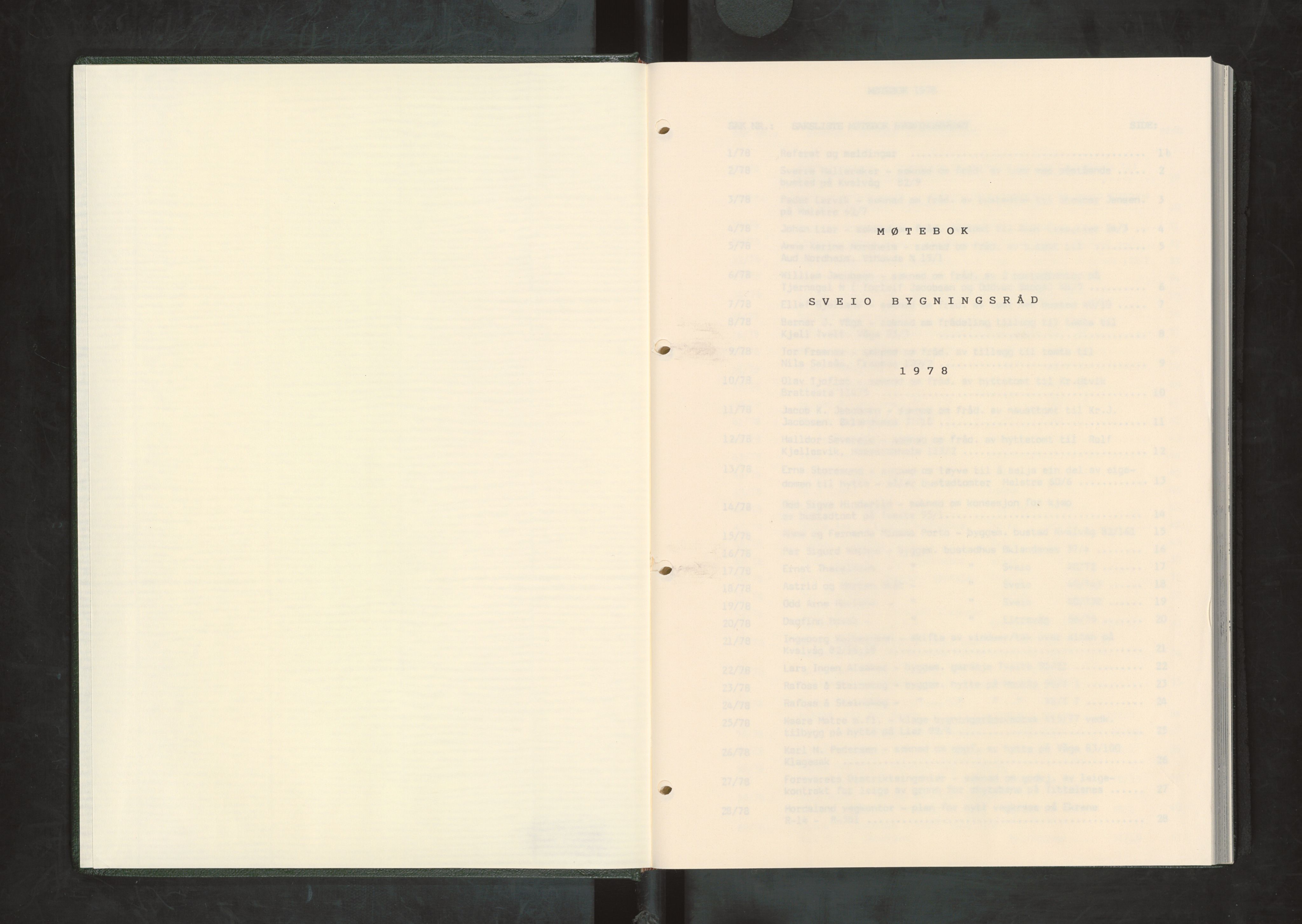 Sveio kommune. Bygningsrådet, IKAH/1216-511/A/Aa/L0009: Møtebok for Sveio bygningsråd, 1978