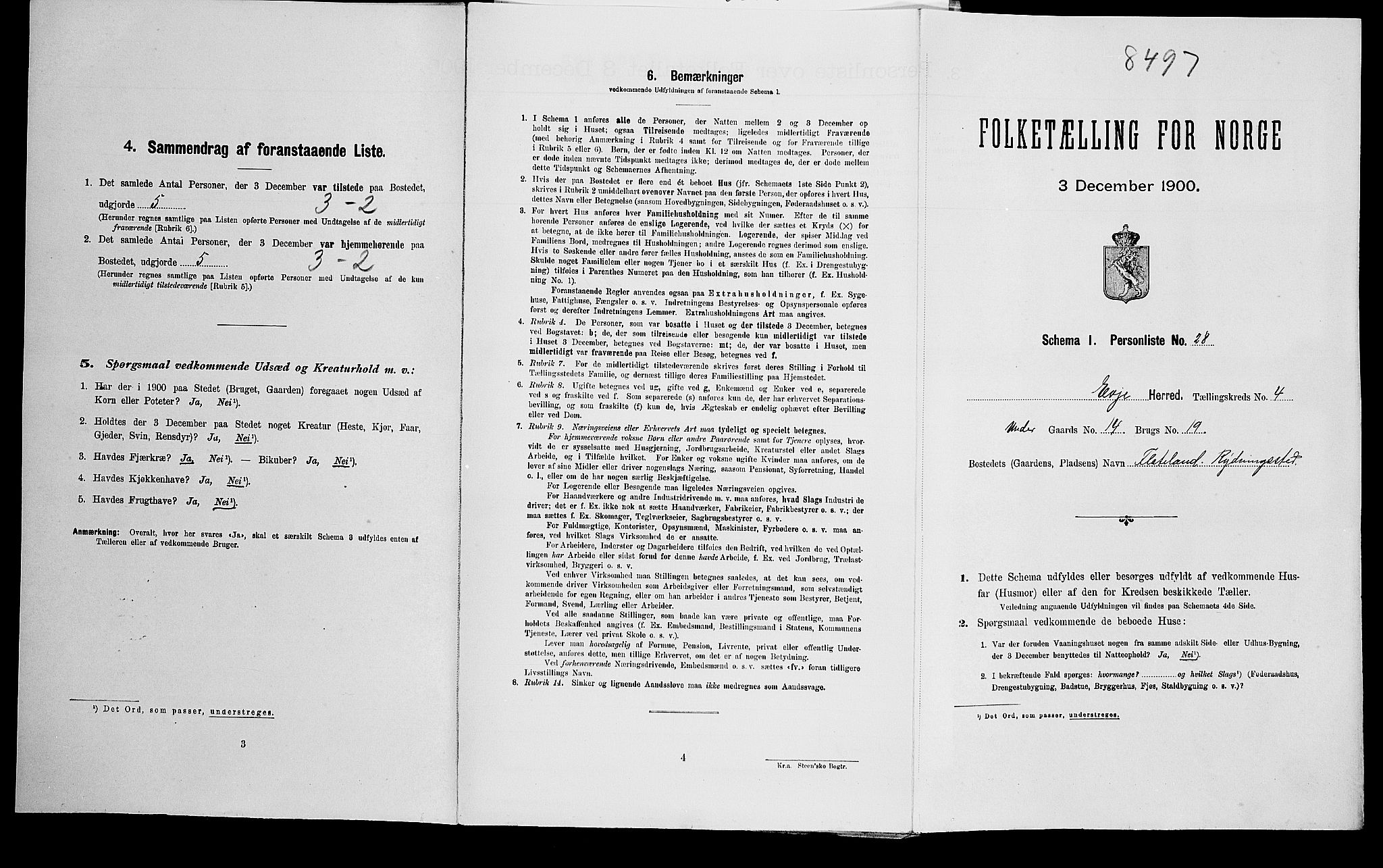 SAK, Folketelling 1900 for 0937 Evje herred, 1900, s. 286