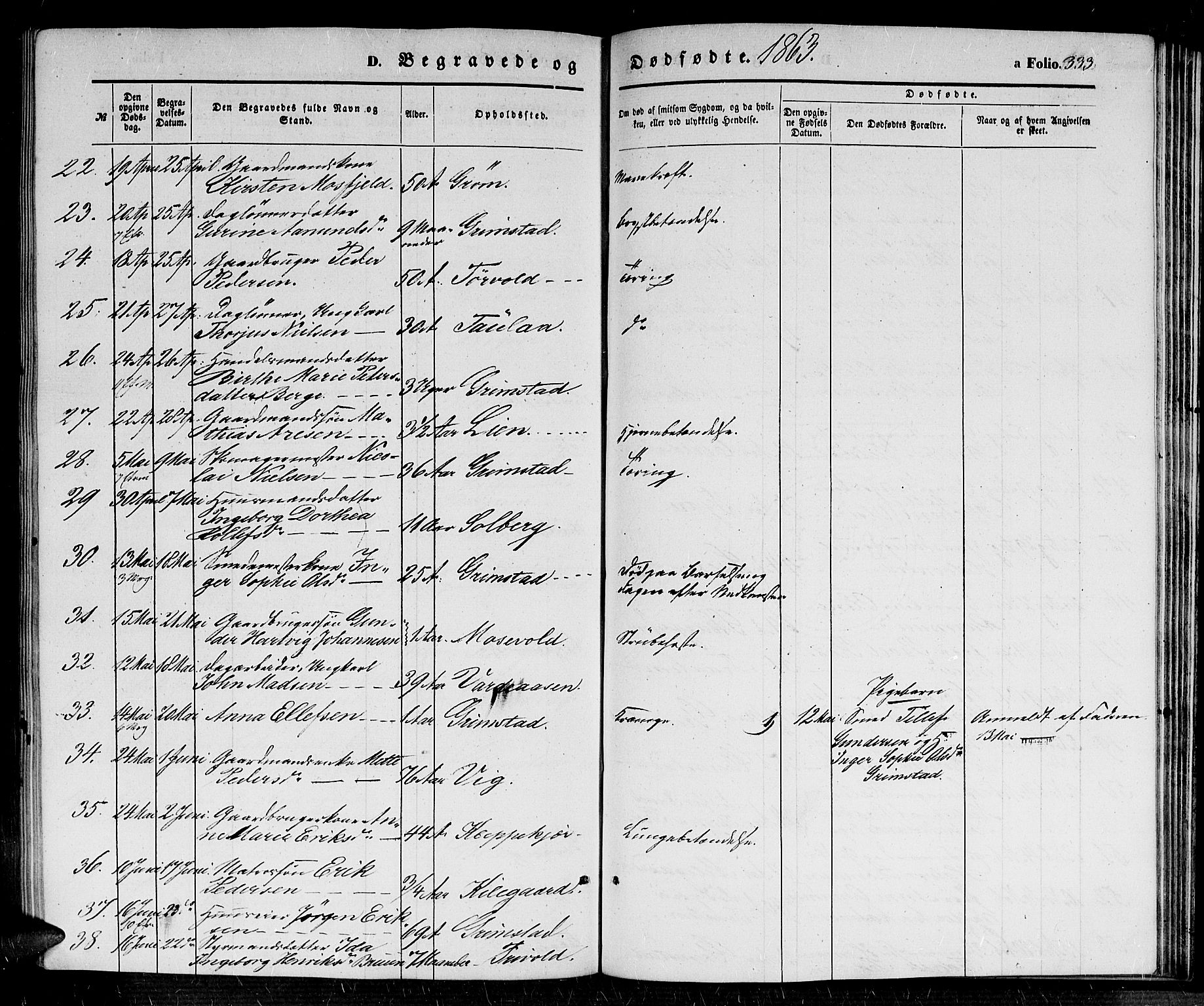 Fjære sokneprestkontor, AV/SAK-1111-0011/F/Fb/L0008: Klokkerbok nr. B 8, 1854-1867, s. 333