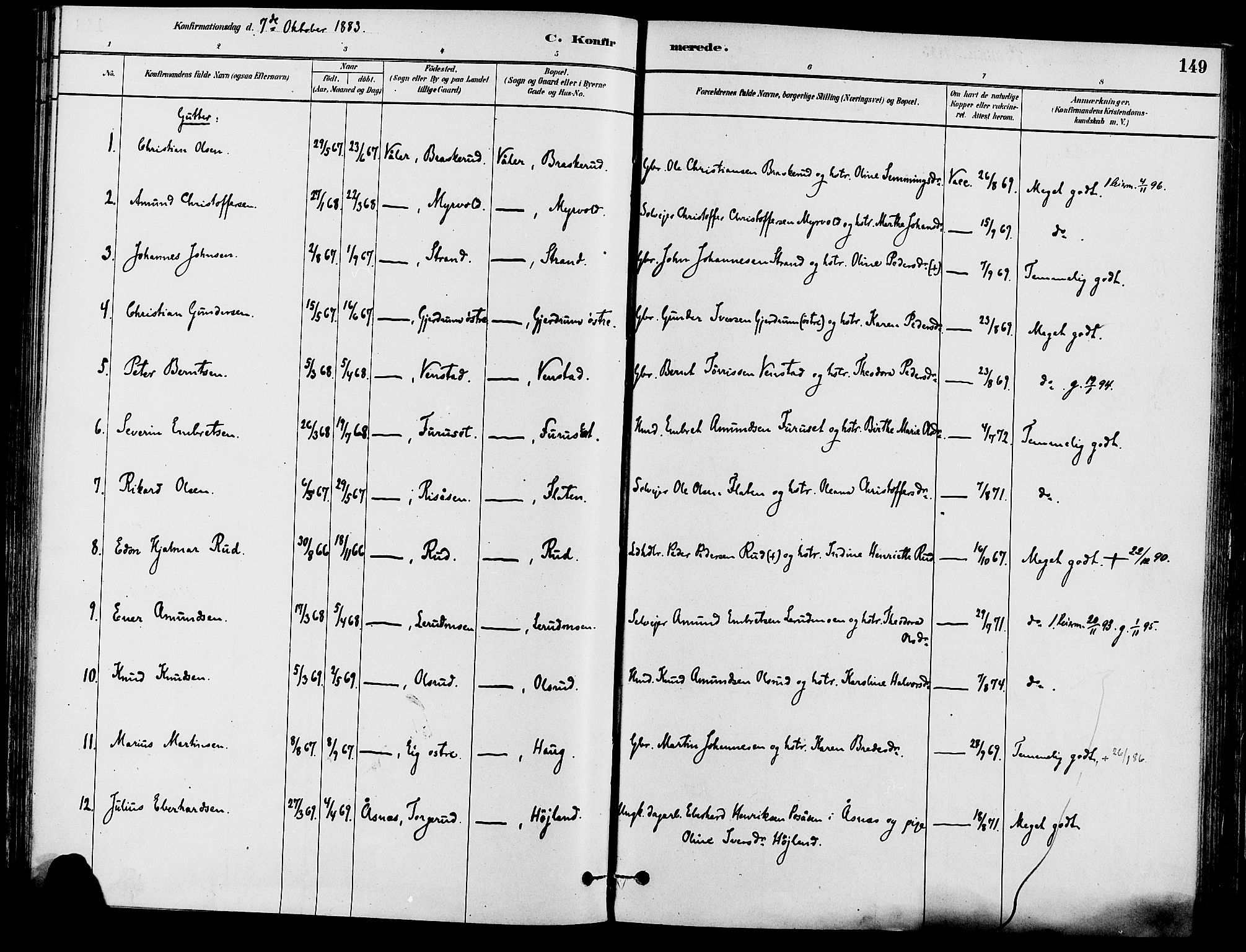 Våler prestekontor, Hedmark, AV/SAH-PREST-040/H/Ha/Haa/L0002: Ministerialbok nr. 3, 1879-1911, s. 149