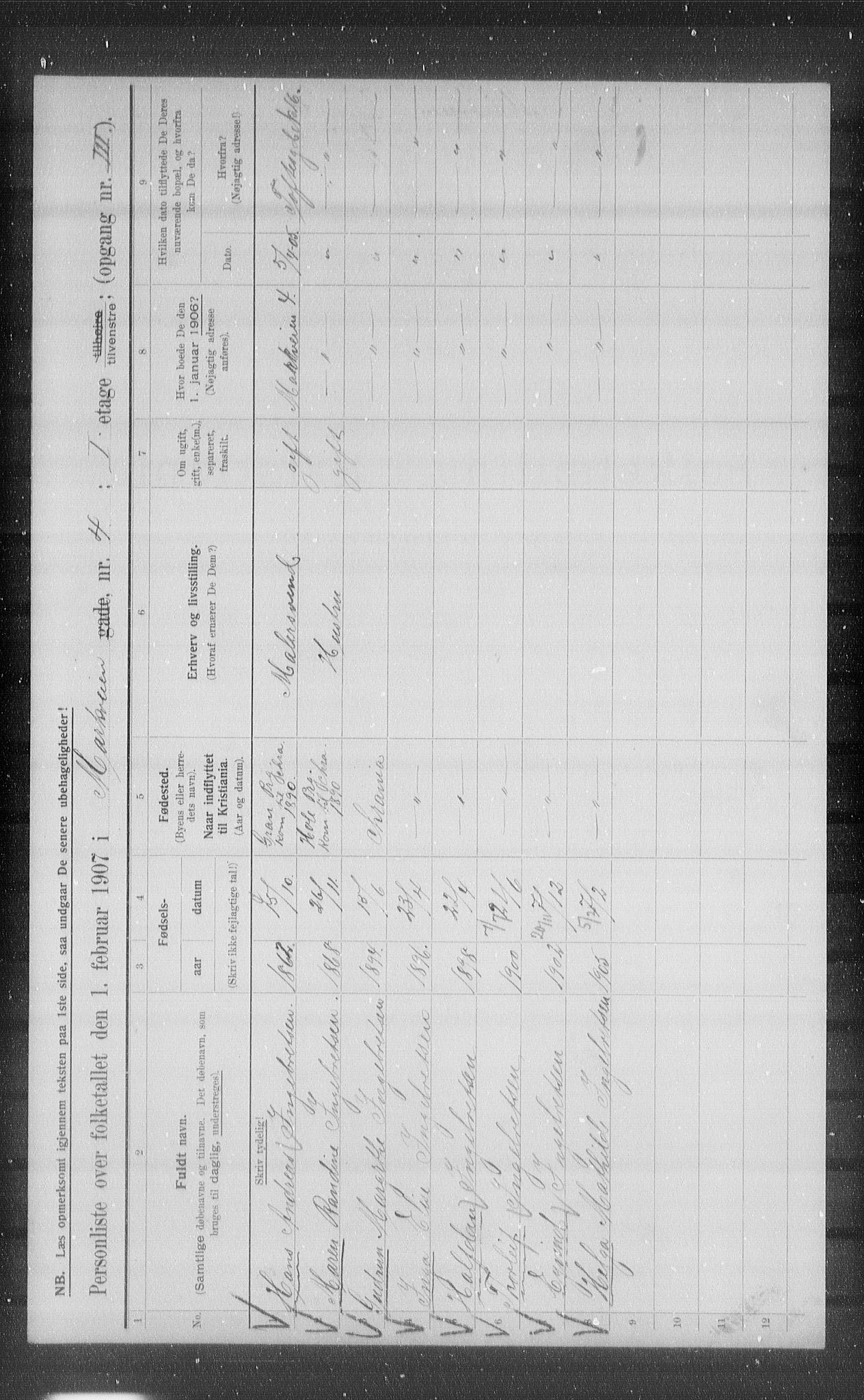 OBA, Kommunal folketelling 1.2.1907 for Kristiania kjøpstad, 1907, s. 32208
