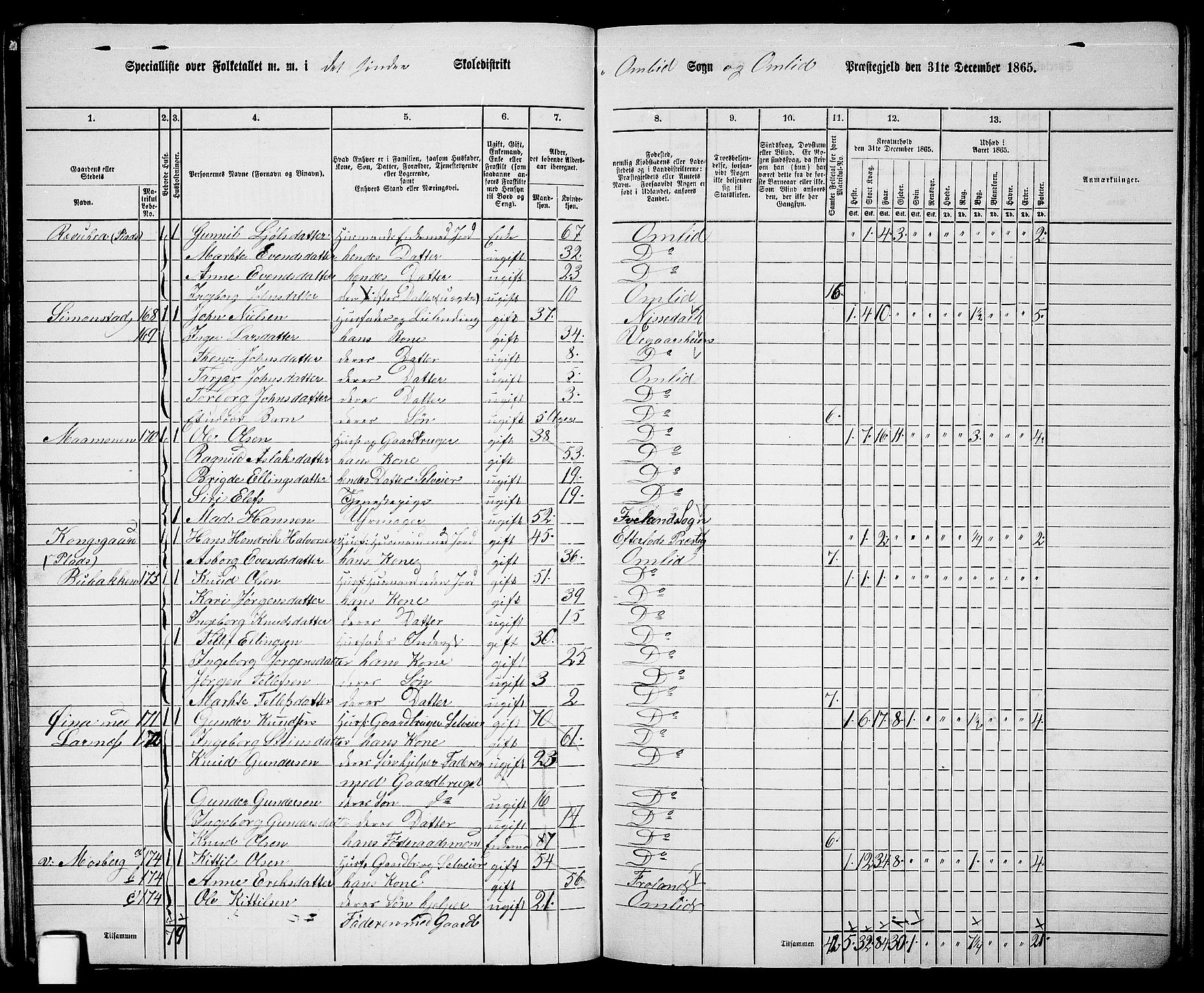 RA, Folketelling 1865 for 0929P Åmli prestegjeld, 1865, s. 53