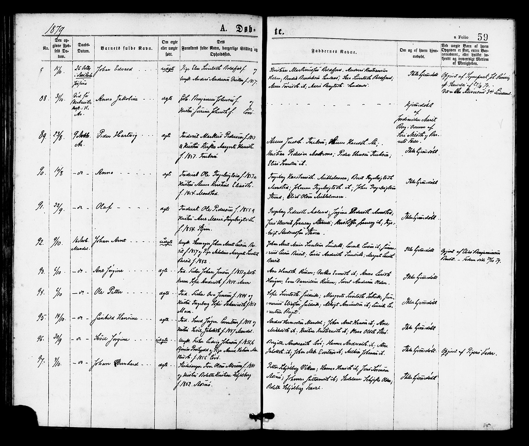 Ministerialprotokoller, klokkerbøker og fødselsregistre - Sør-Trøndelag, SAT/A-1456/655/L0679: Ministerialbok nr. 655A08, 1873-1879, s. 59