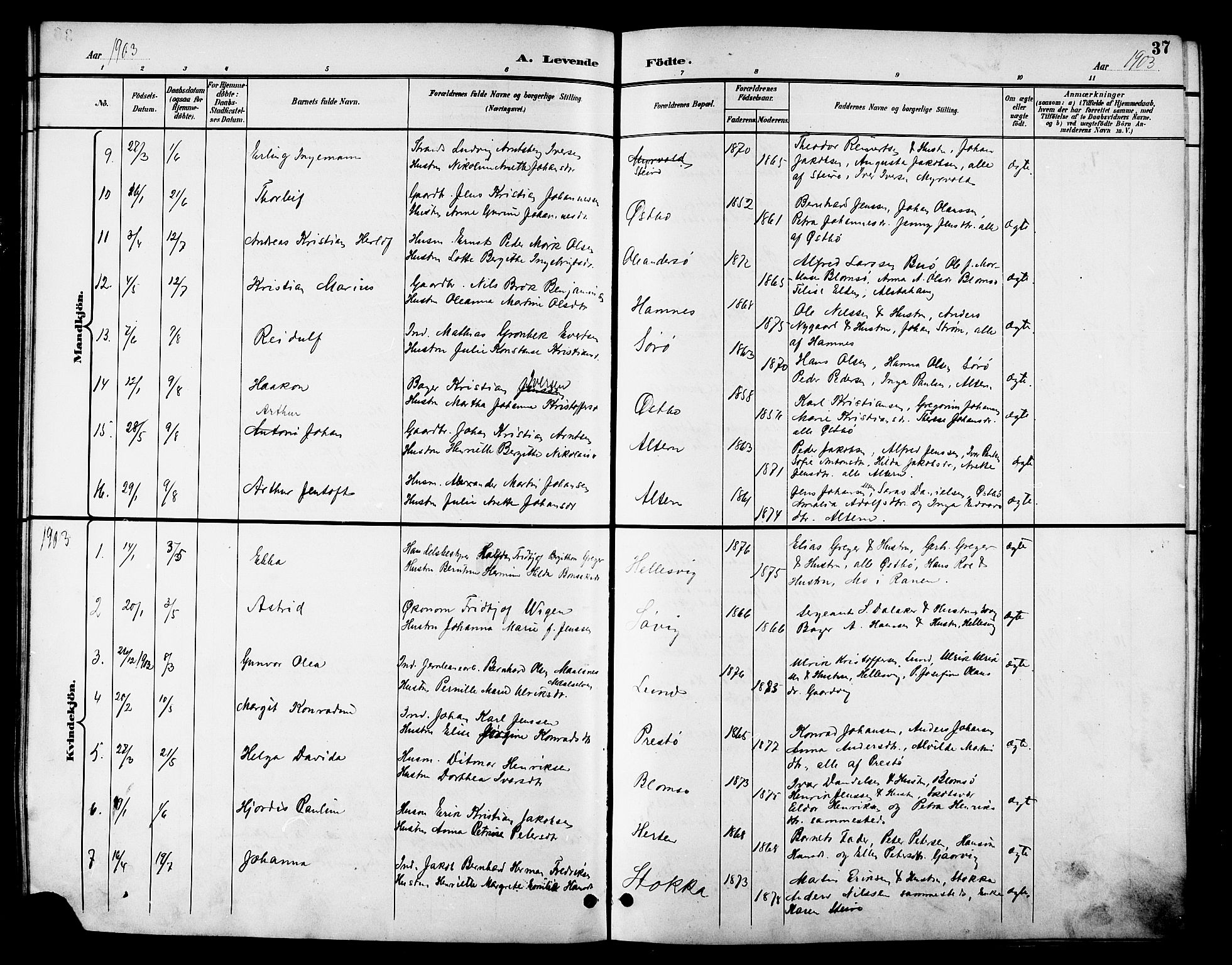 Ministerialprotokoller, klokkerbøker og fødselsregistre - Nordland, AV/SAT-A-1459/830/L0463: Klokkerbok nr. 830C05, 1895-1906, s. 37