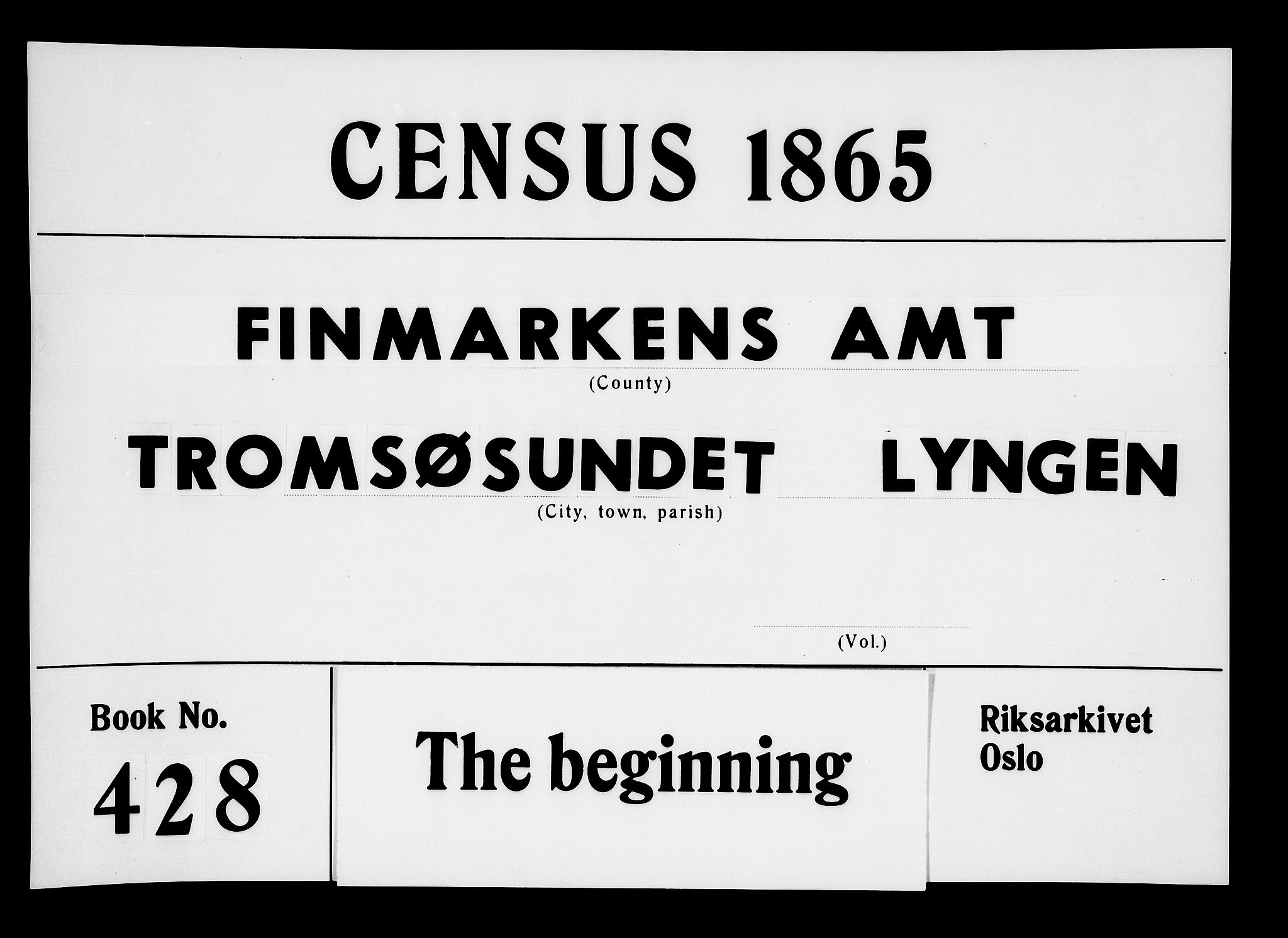 RA, Folketelling 1865 for 1934P Tromsøysund prestegjeld, 1865, s. 1