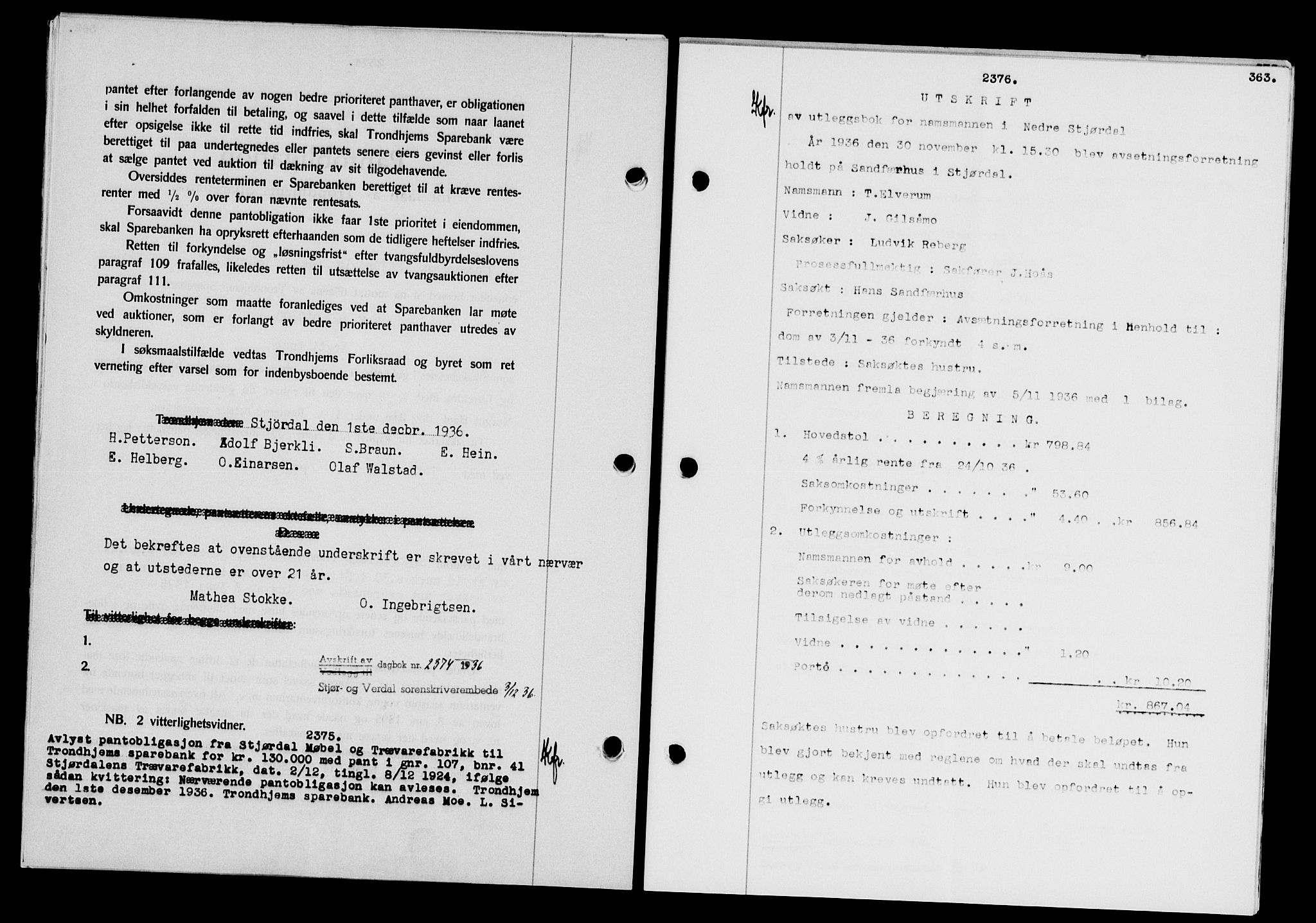 Stjør- og Verdal sorenskriveri, SAT/A-4167/1/2/2C/L0078: Pantebok nr. 46, 1936-1937, Dagboknr: 2376/1936