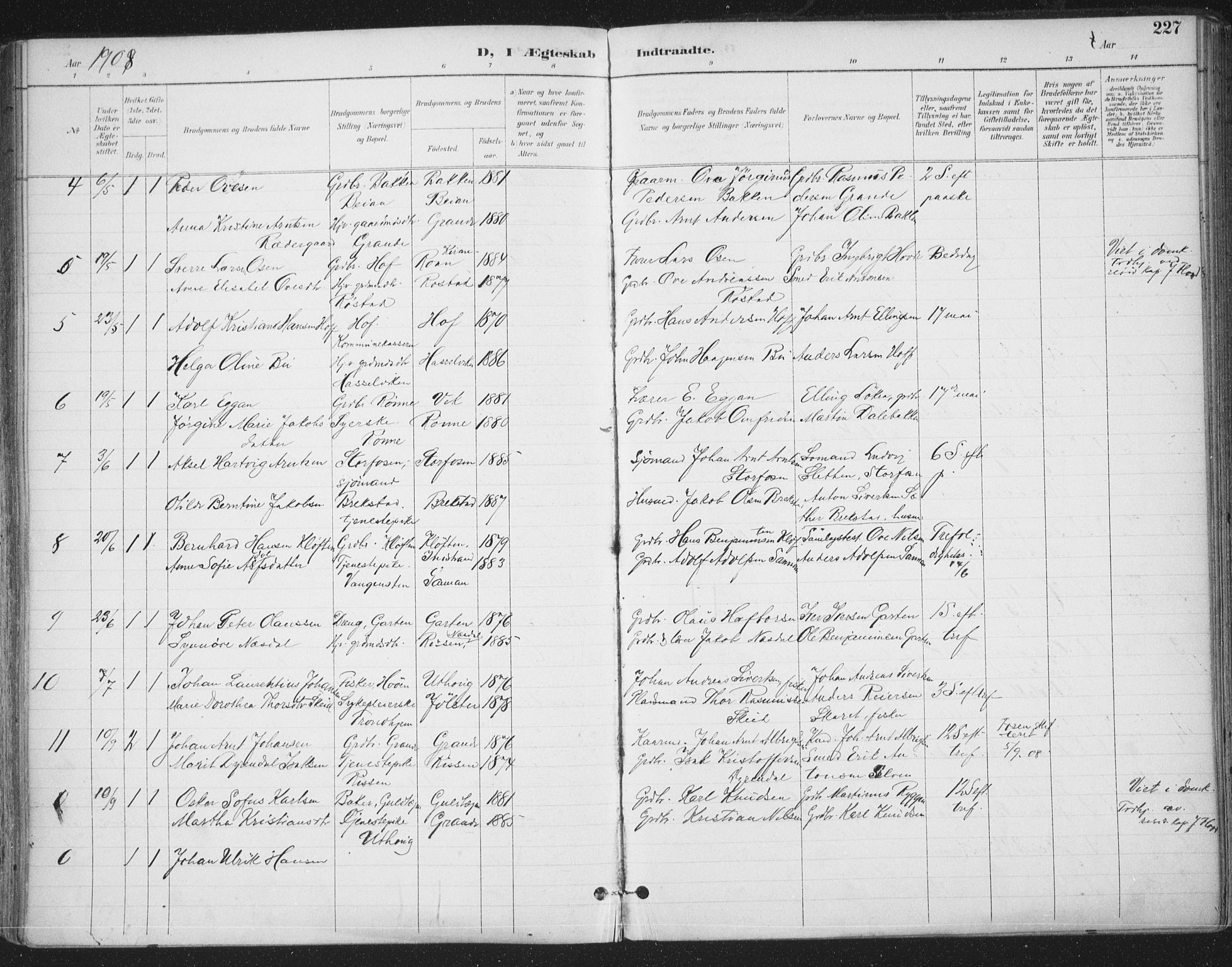 Ministerialprotokoller, klokkerbøker og fødselsregistre - Sør-Trøndelag, AV/SAT-A-1456/659/L0743: Ministerialbok nr. 659A13, 1893-1910, s. 227