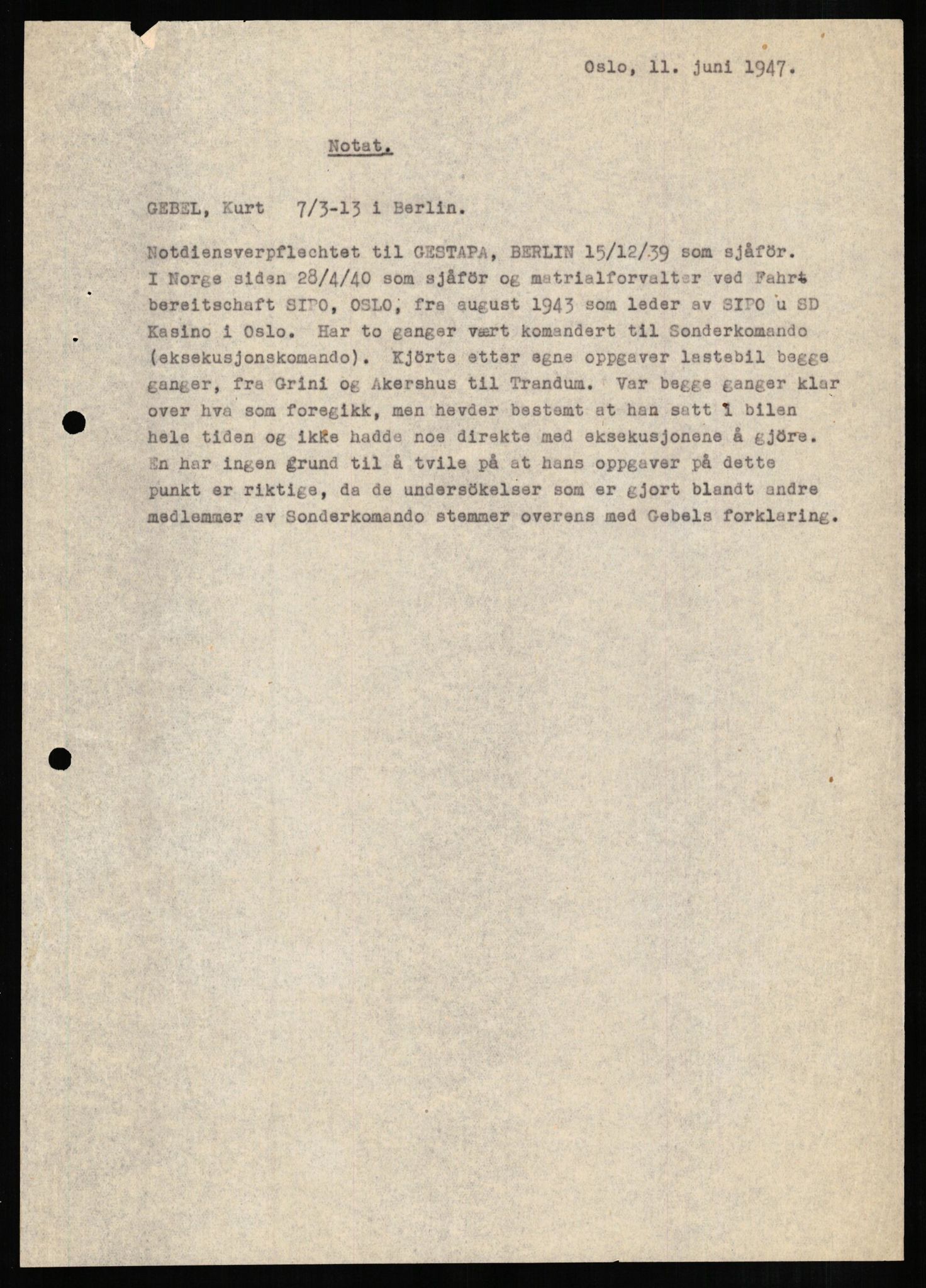 Forsvaret, Forsvarets overkommando II, AV/RA-RAFA-3915/D/Db/L0009: CI Questionaires. Tyske okkupasjonsstyrker i Norge. Tyskere., 1945-1946, s. 320