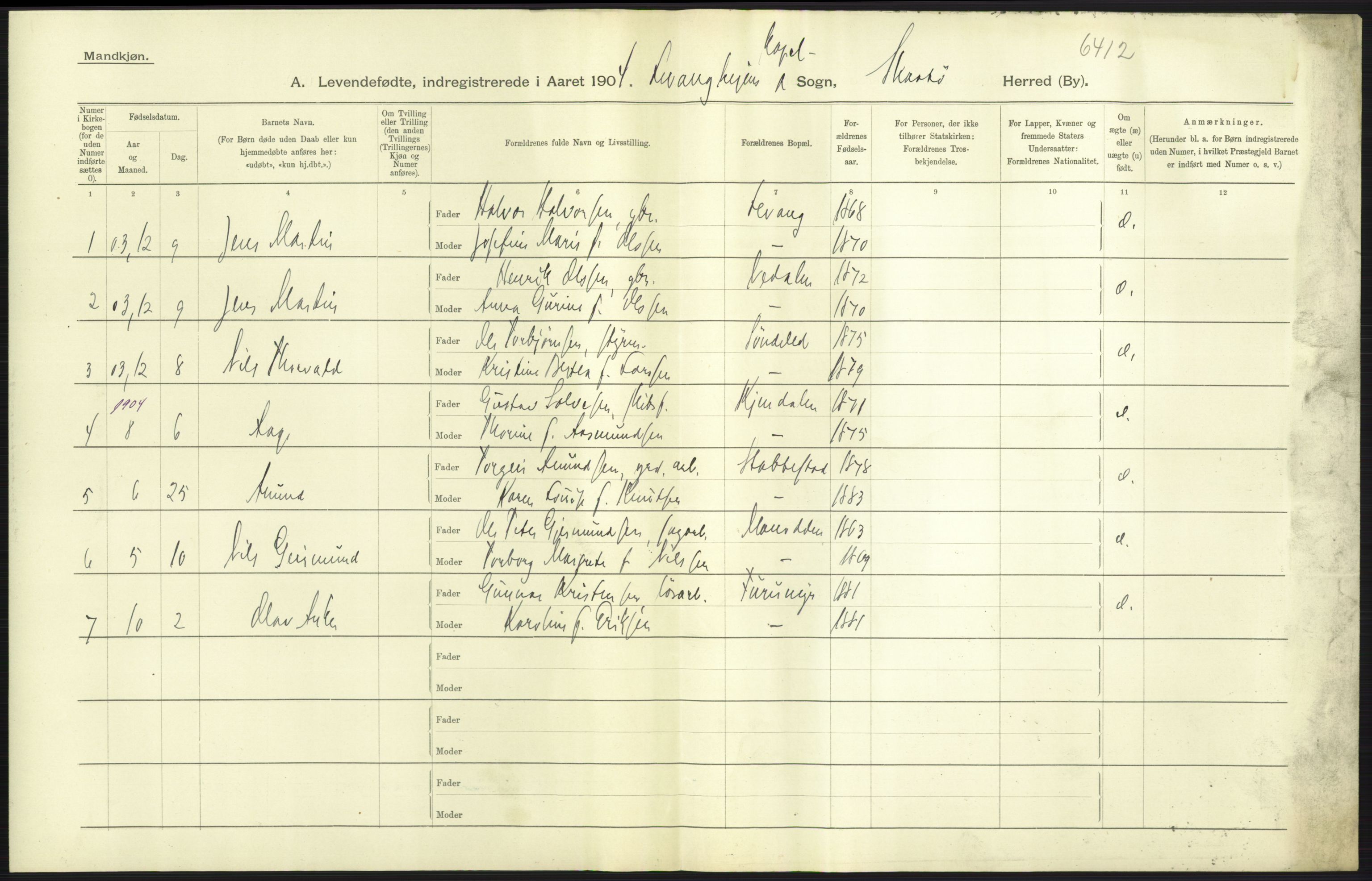 Statistisk sentralbyrå, Sosiodemografiske emner, Befolkning, AV/RA-S-2228/D/Df/Dfa/Dfab/L0009: Bratsberg amt: Fødte, gifte, døde, 1904, s. 31