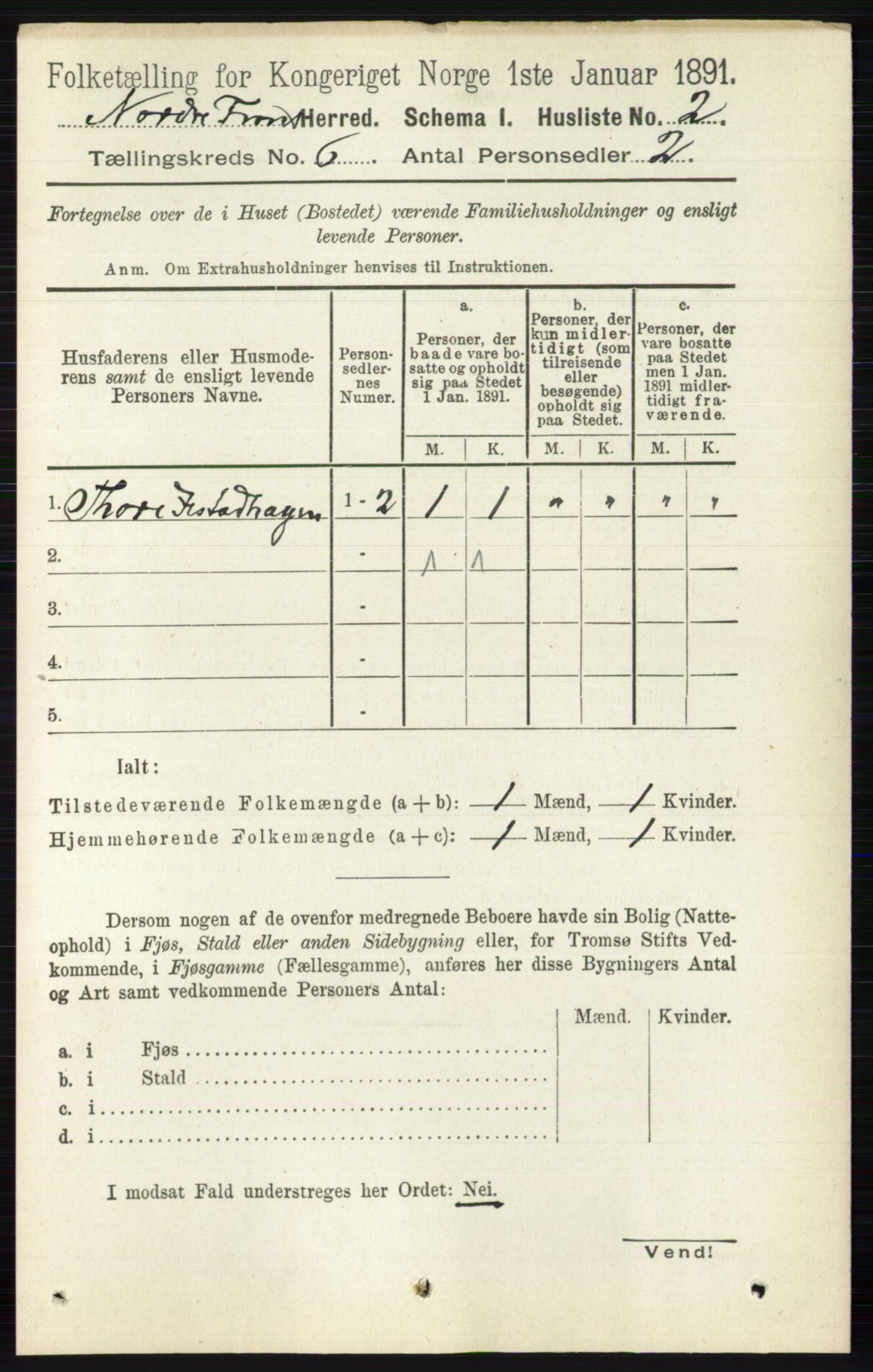 RA, Folketelling 1891 for 0518 Nord-Fron herred, 1891, s. 2167