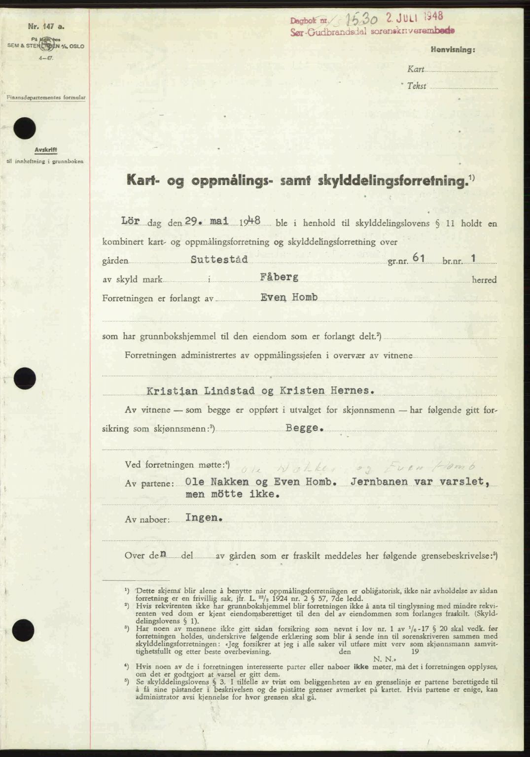 Sør-Gudbrandsdal tingrett, SAH/TING-004/H/Hb/Hbd/L0022: Pantebok nr. A22, 1948-1948, Dagboknr: 1530/1948
