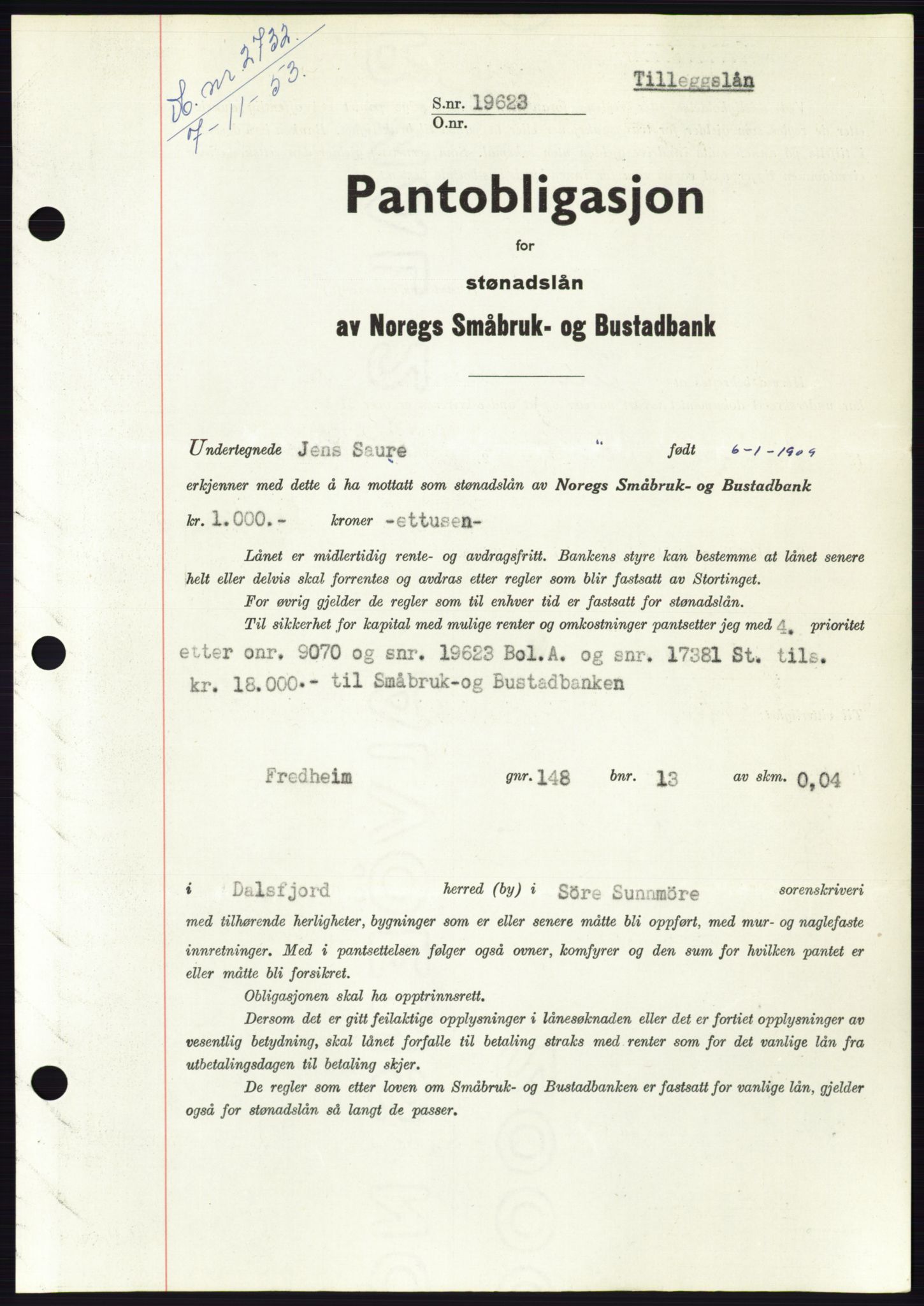 Søre Sunnmøre sorenskriveri, SAT/A-4122/1/2/2C/L0124: Pantebok nr. 12B, 1953-1954, Dagboknr: 2732/1953