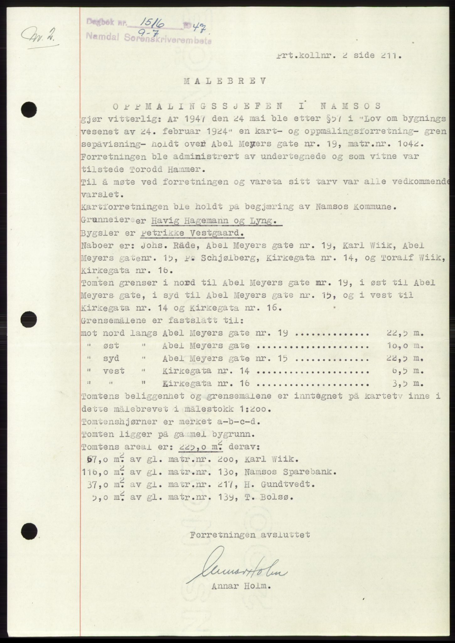 Namdal sorenskriveri, SAT/A-4133/1/2/2C: Pantebok nr. -, 1947-1947, Dagboknr: 1516/1947