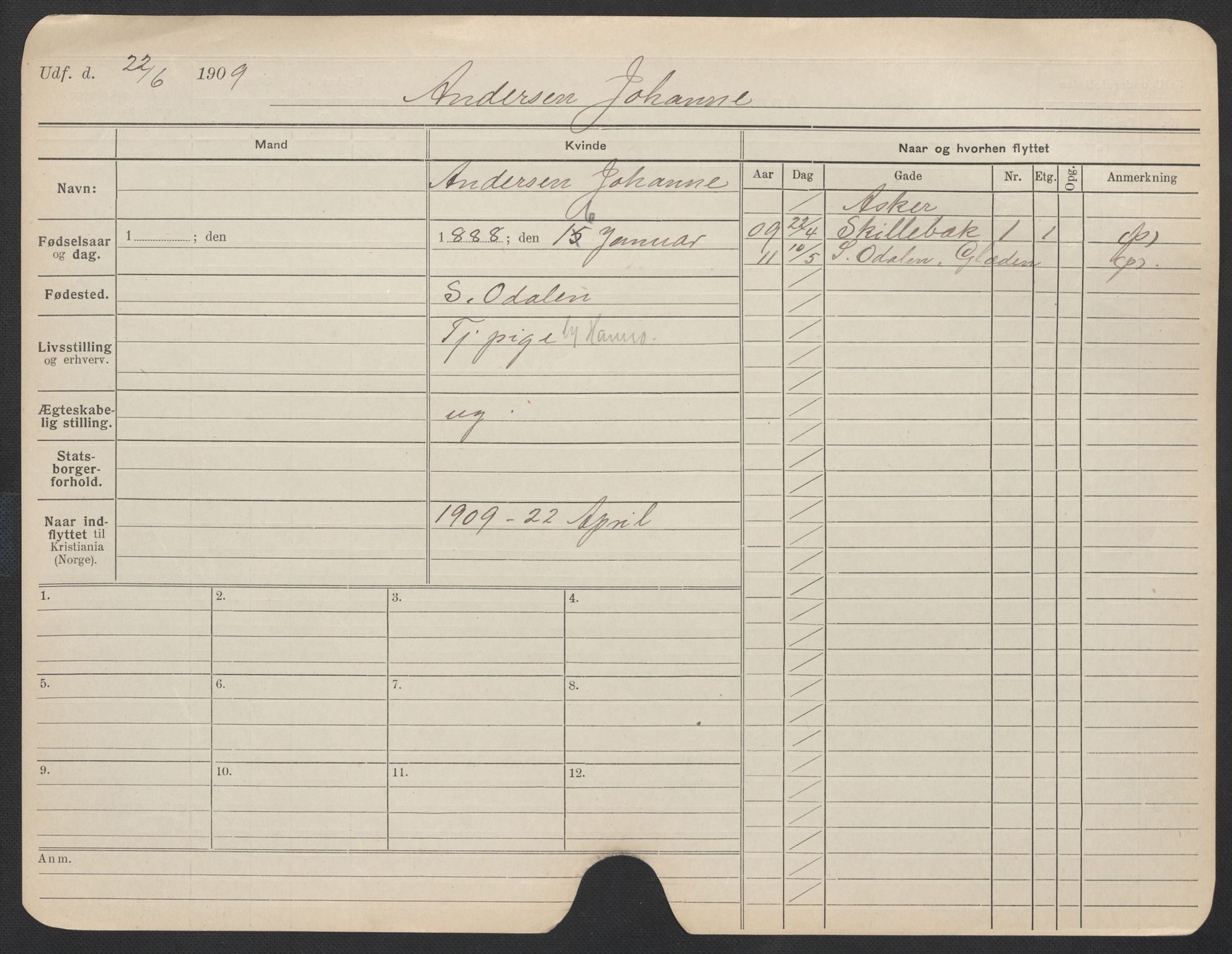 Oslo folkeregister, Registerkort, SAO/A-11715/F/Fa/Fac/L0012: Kvinner, 1906-1914, s. 499a