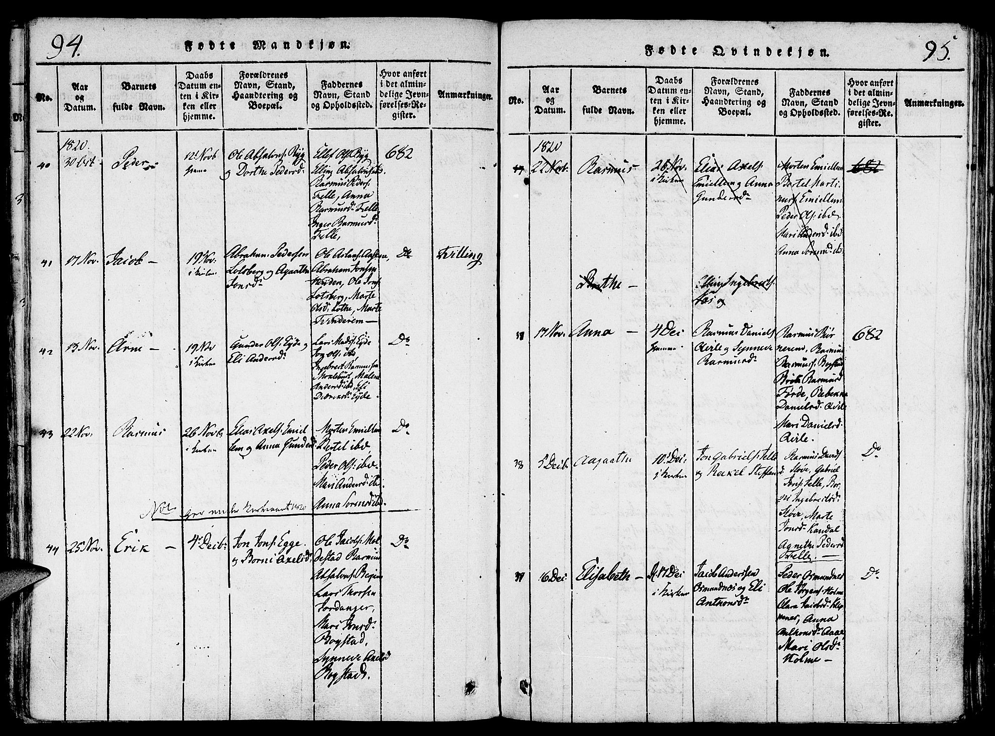 Gloppen sokneprestembete, AV/SAB-A-80101/H/Haa/Haaa/L0006: Ministerialbok nr. A 6, 1816-1826, s. 94-95