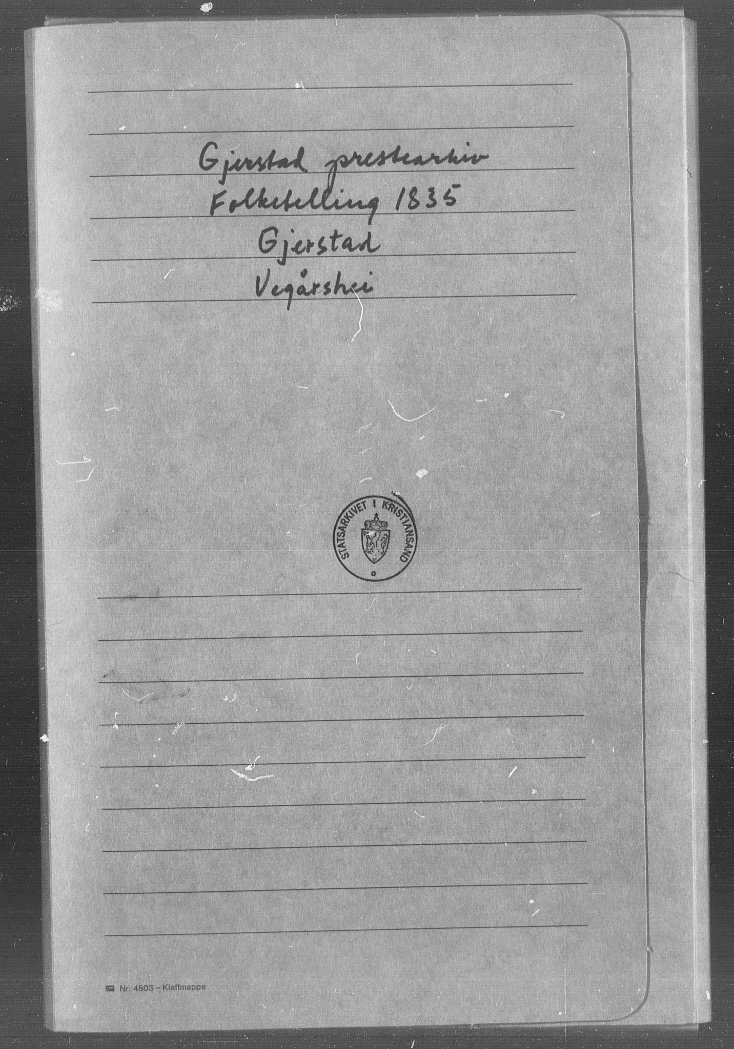 , Folketelling 1835 for 0911P Gjerstad prestegjeld, 1835, s. 1