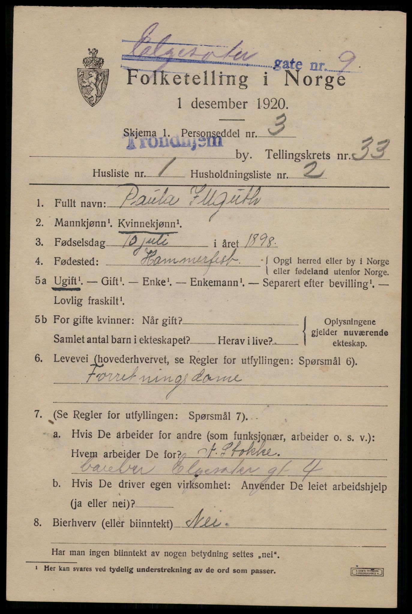 SAT, Folketelling 1920 for 1601 Trondheim kjøpstad, 1920, s. 75950